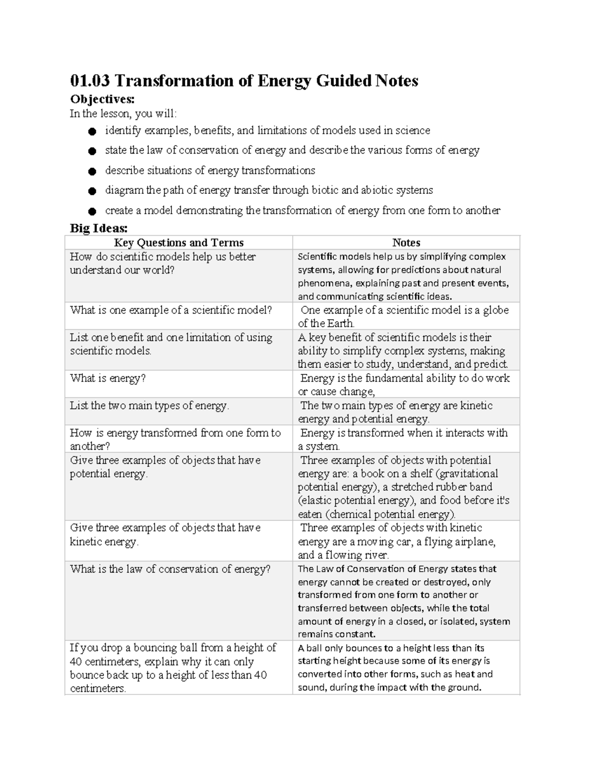 01.03 Energy Transformation Guided Notes and Key Concepts - Studocu