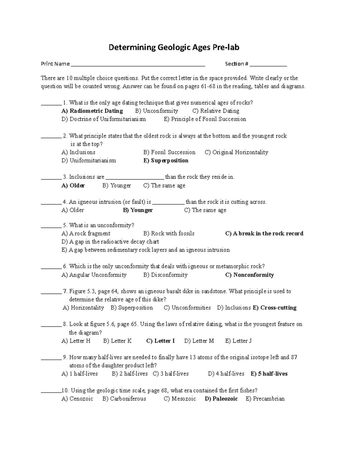Geologic Ages Pre-lab Quiz - Multiple Choice Questions - Studocu