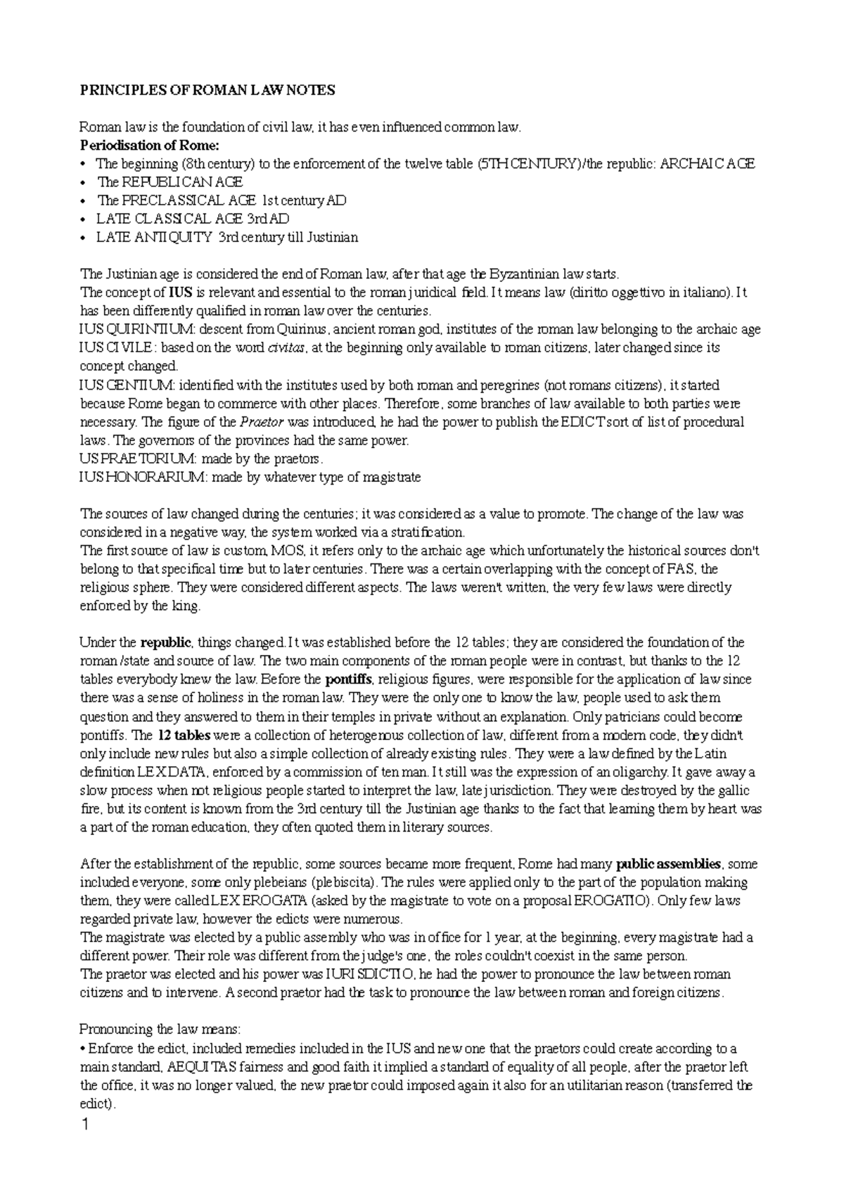 Principles of Roman law notes (LAW 101) - Studocu