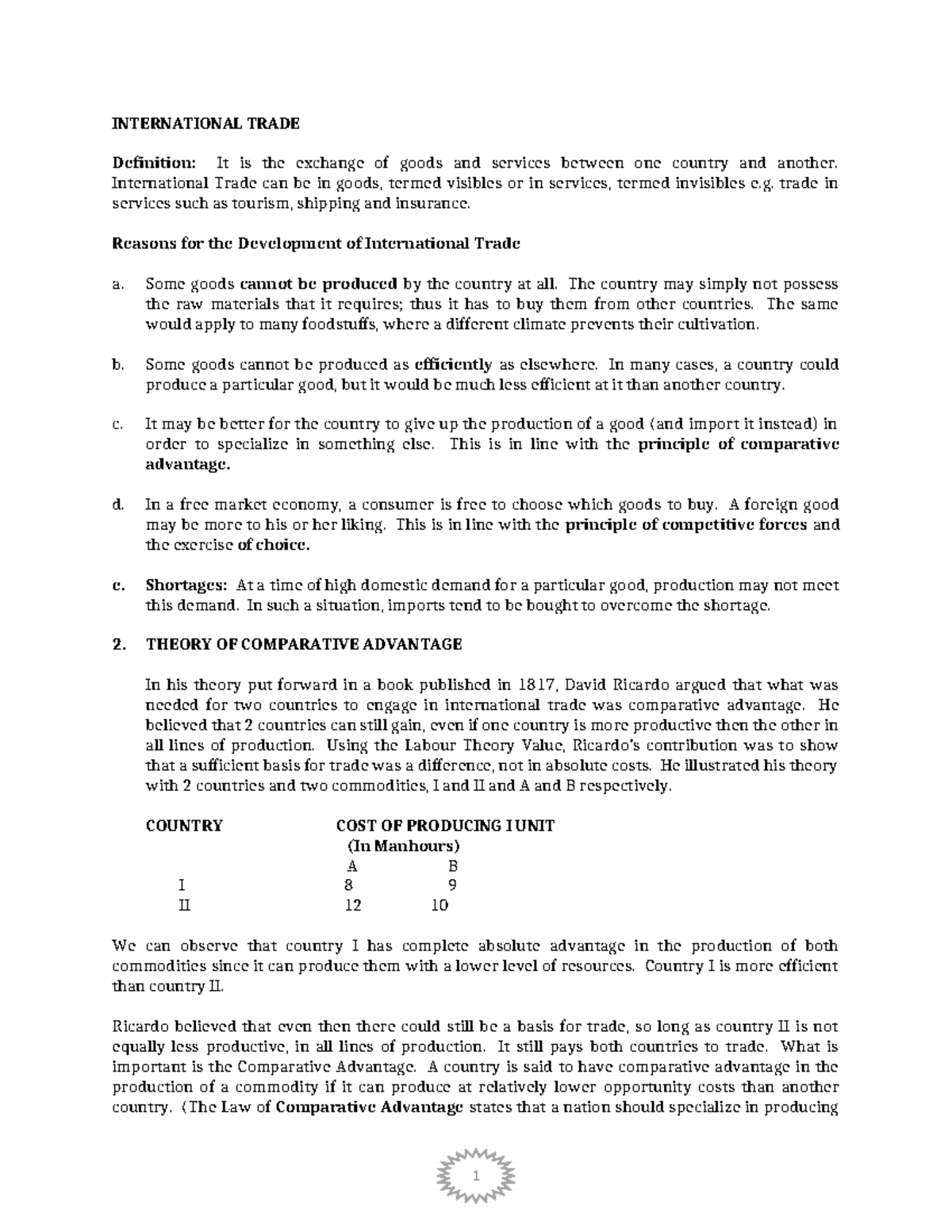 International Trade - Comprehensive Notes on Theory & Practice - Studocu