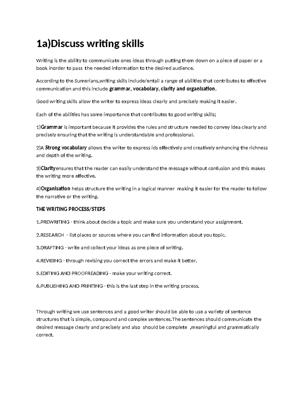 1a)Discuss writ-WPS Office - 1a)Discuss writing skills Writing is the ...