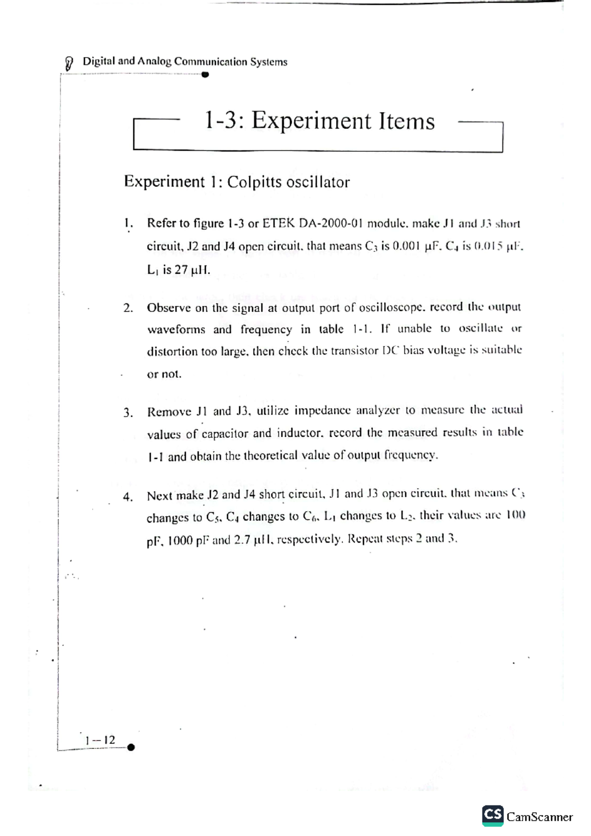 Lab Experiment #1: Analysis of Oscillators in Digital & Analog Comm ...