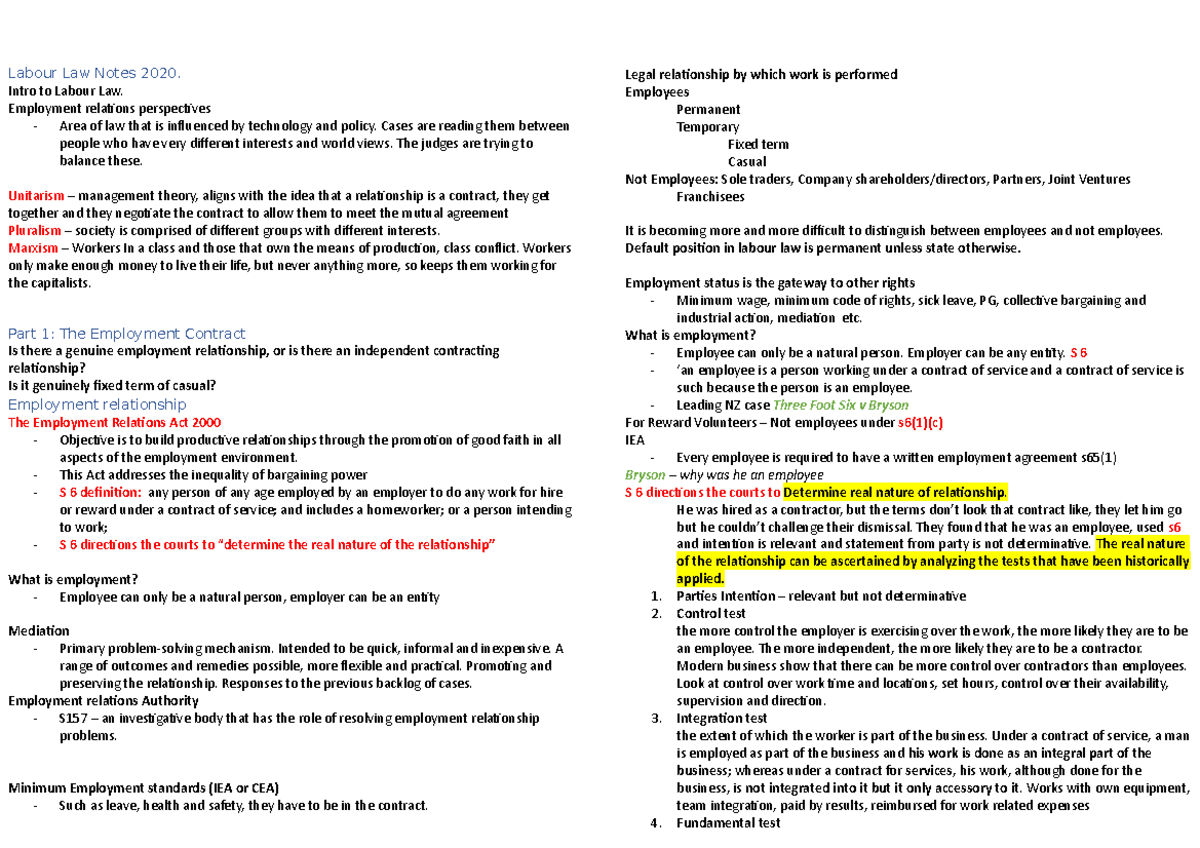 Labour Law Notes (2020): In-Depth Insights on Employment Relations ...