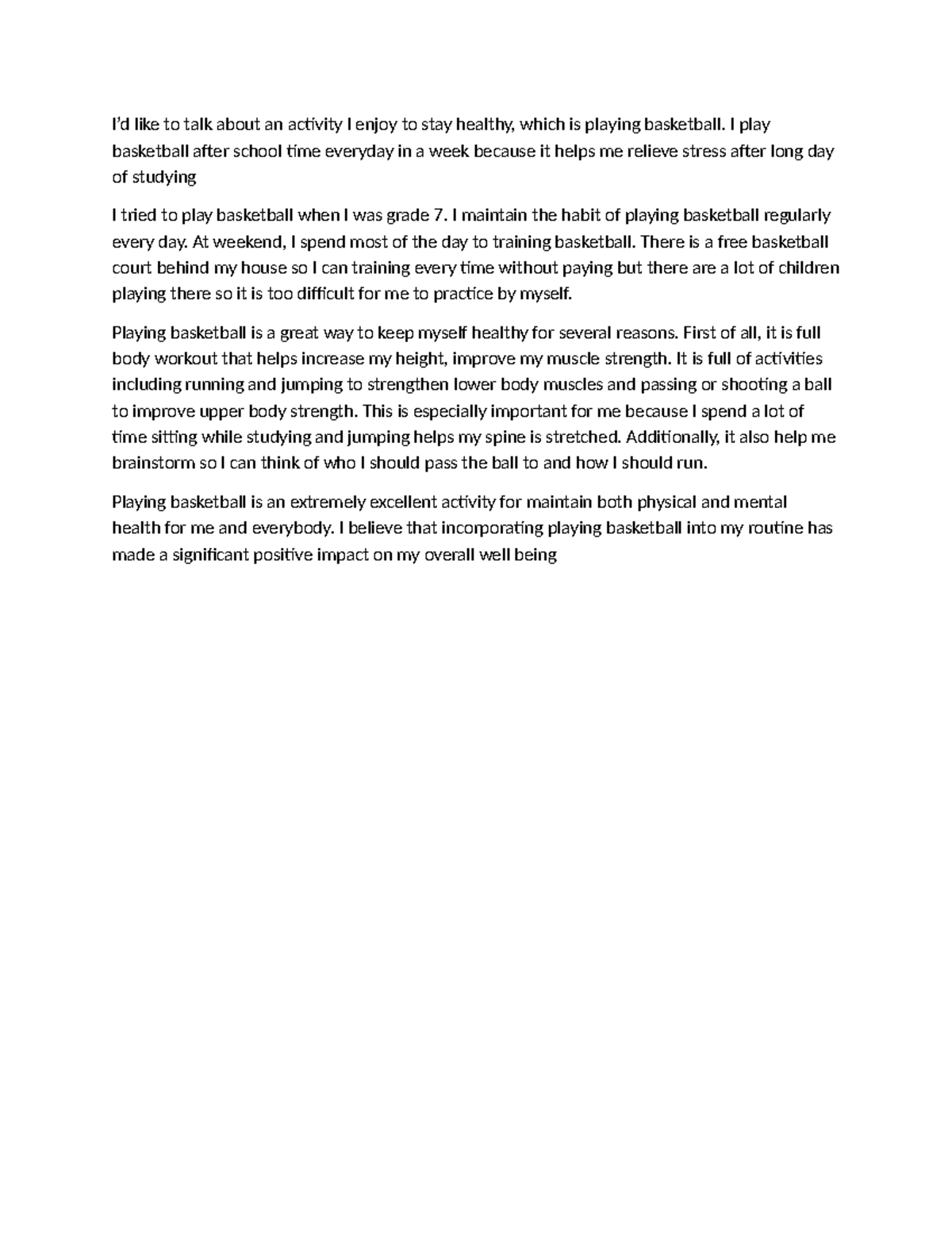 Healthy Living Through Basketball: My Daily Routine and Benefits - Studocu