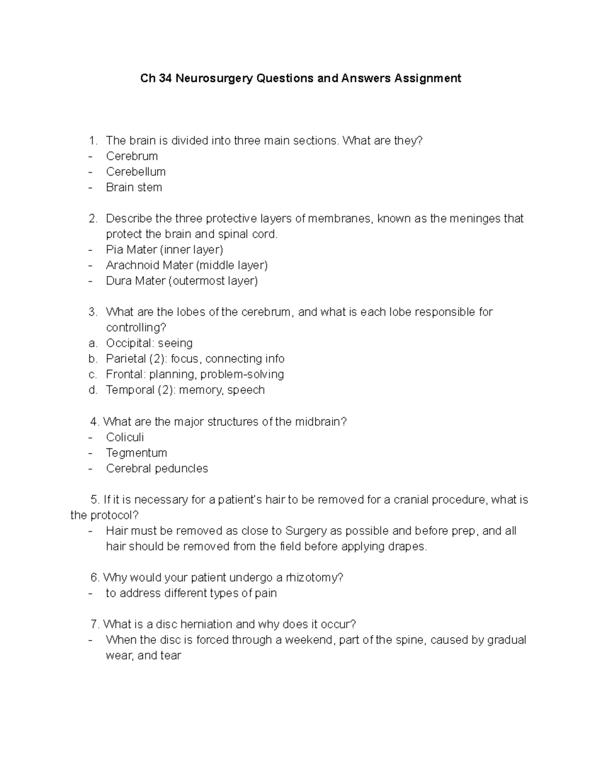 Ch 34 Neurosurgery Q&A Assignment - Key Concepts Explained - Studocu
