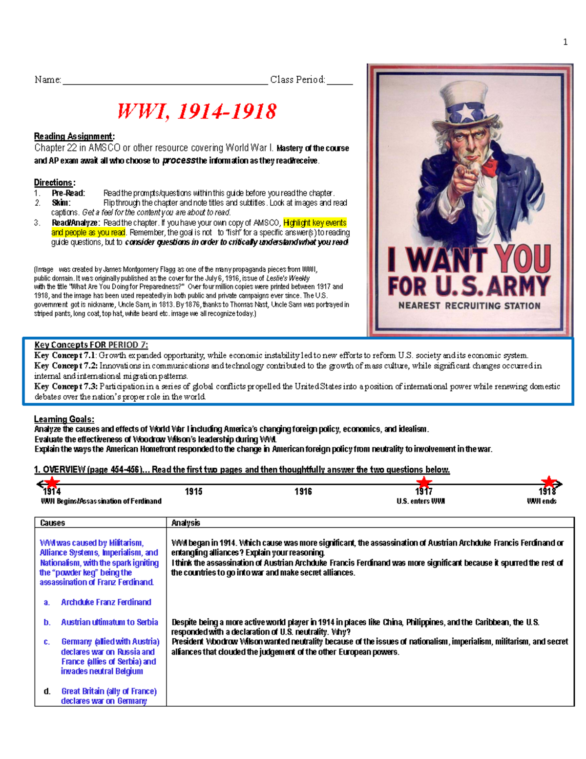 APUSH 1: WWI Chapter 22 Reading Guide and Analysis - Studocu