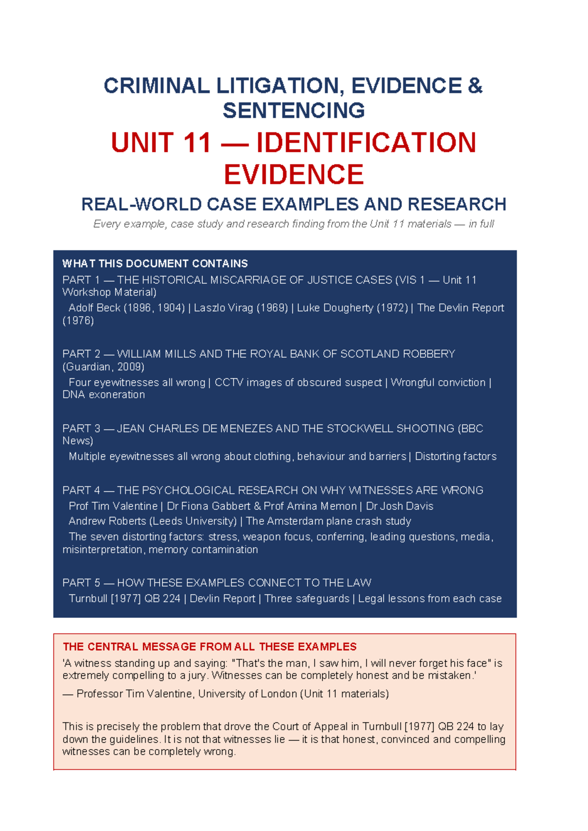 Unit 11: Real World Cases of Identification Evidence in Criminal ...