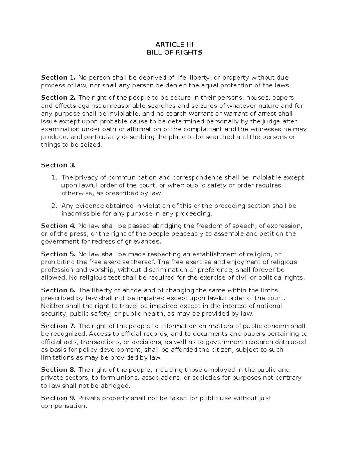 BILL OF RIGHTS Overview and Key Provisions - Studocu