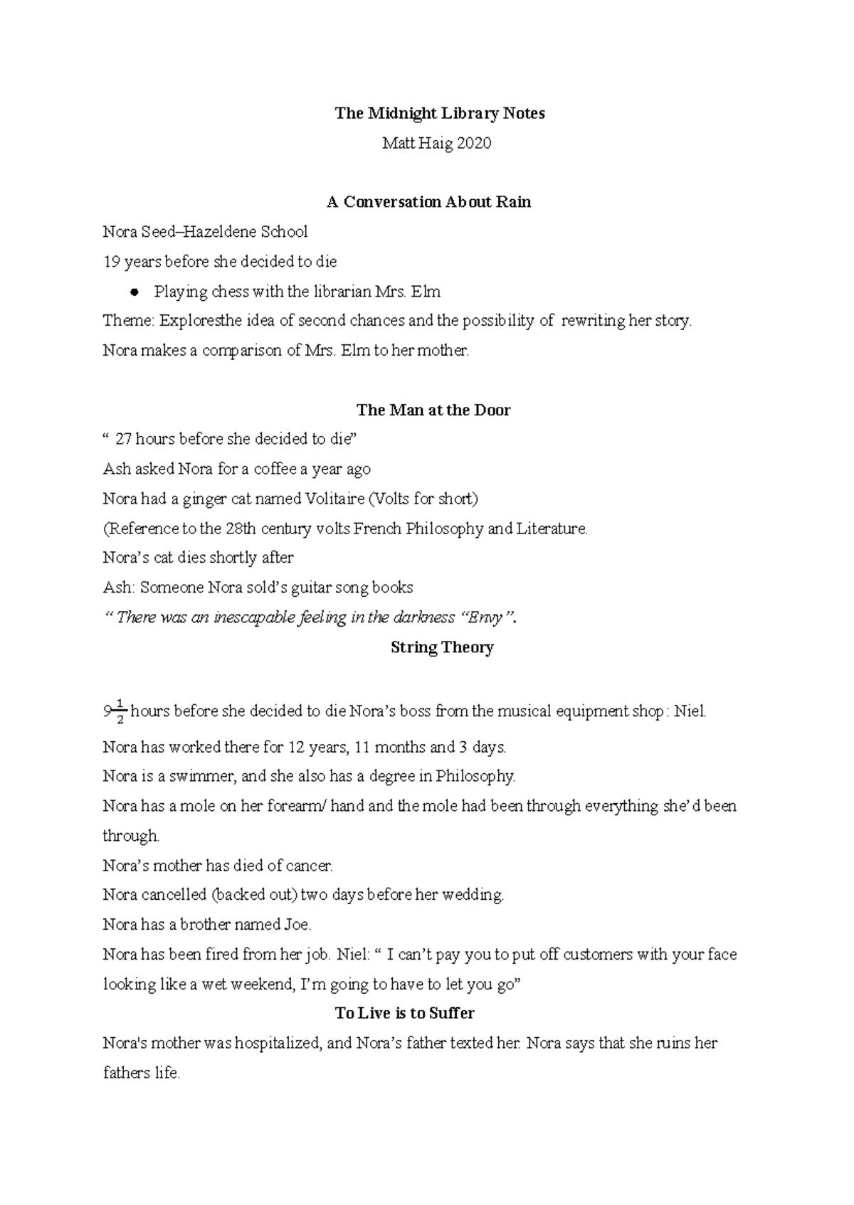 The Midnight Library Notes - Elm Theme: Exploresthe idea of second ...