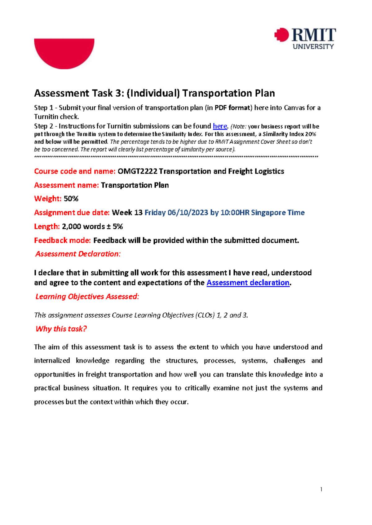 OMGT2222-OFF32023-A3 details - Assessment Task 3: (Individual ...