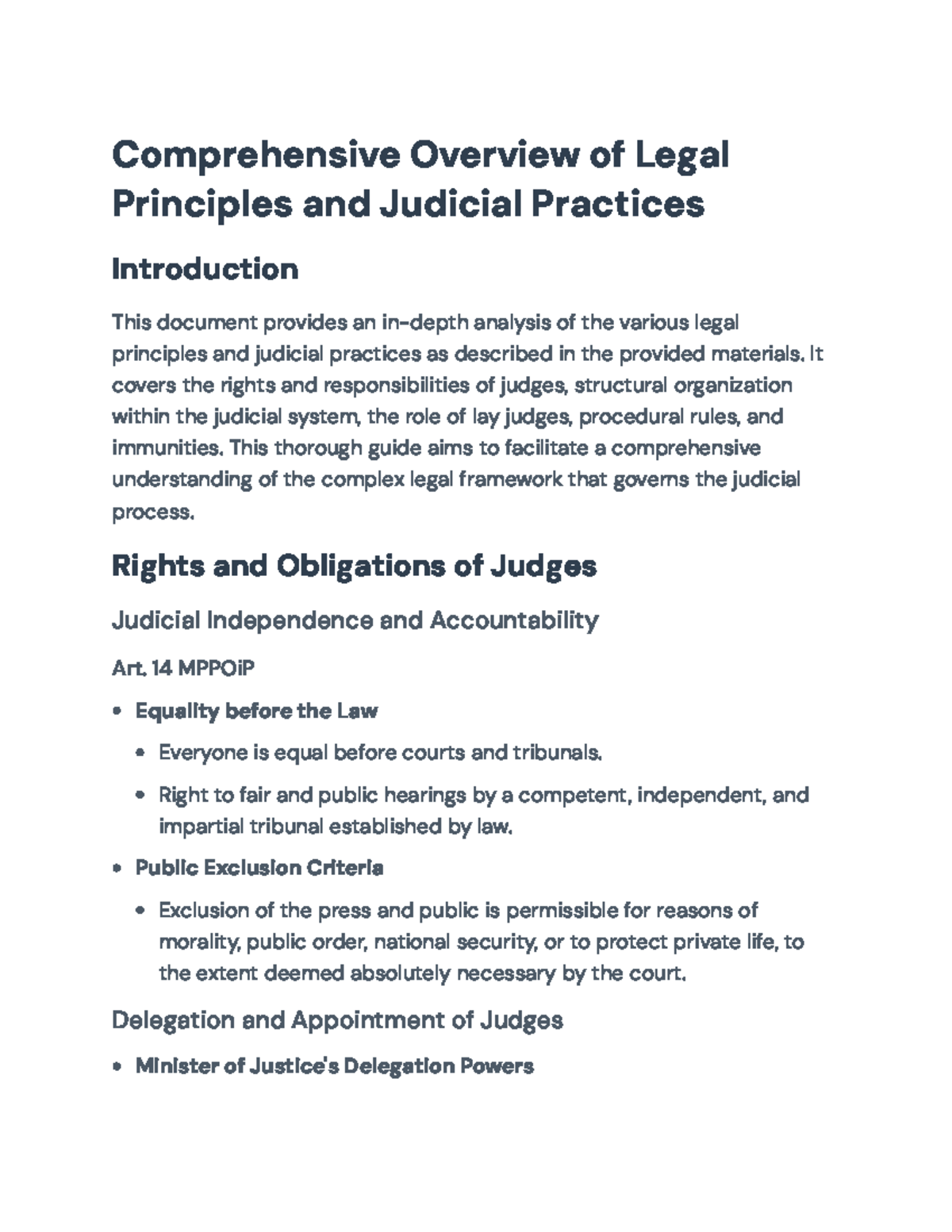 Judicial Principles and Practices Overview (Course Code: LAW 101 ...