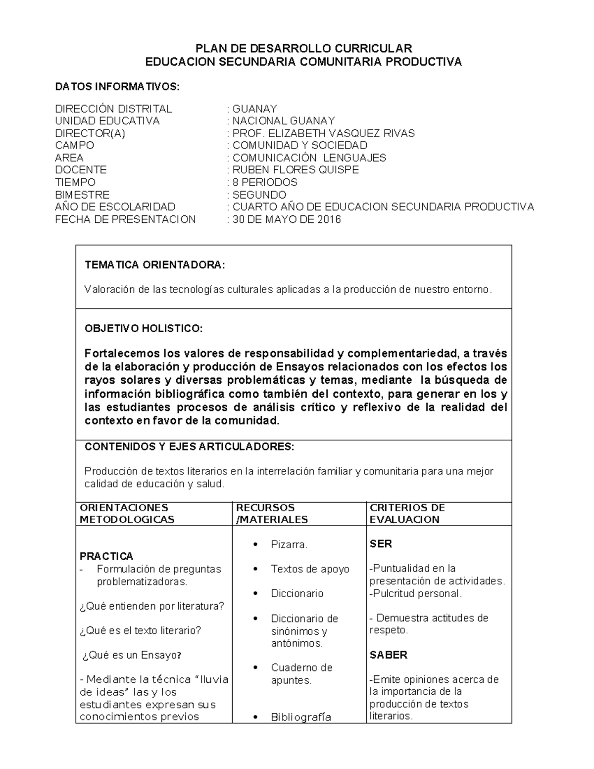 PDC 4to: Plan de Desarrollo Curricular para Ensayos en Educación ...