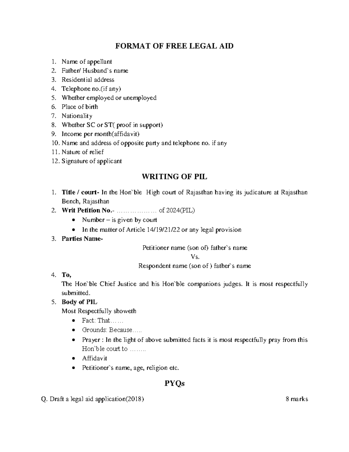 Module 7 PIL - Legal Aid Format & Drafting Guidelines - Studocu