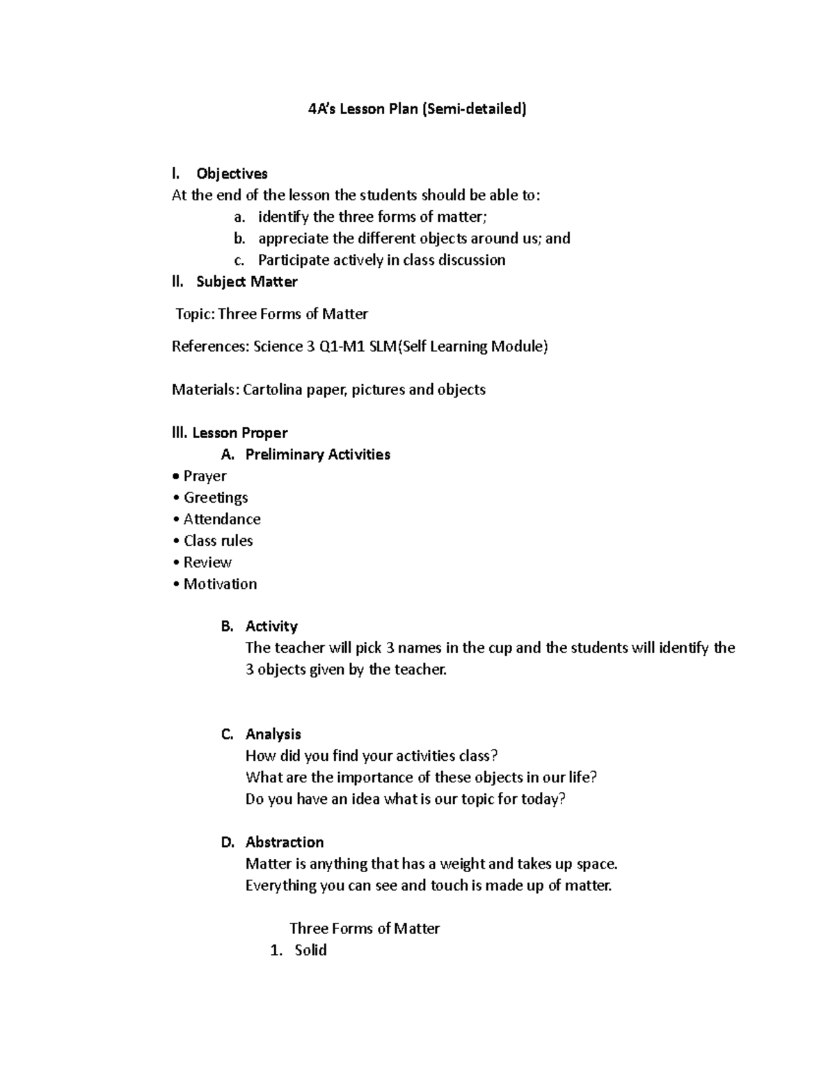 4A's Lesson Plan Semi-detailed - 4A’s Lesson Plan (Semi-detailed) l ...