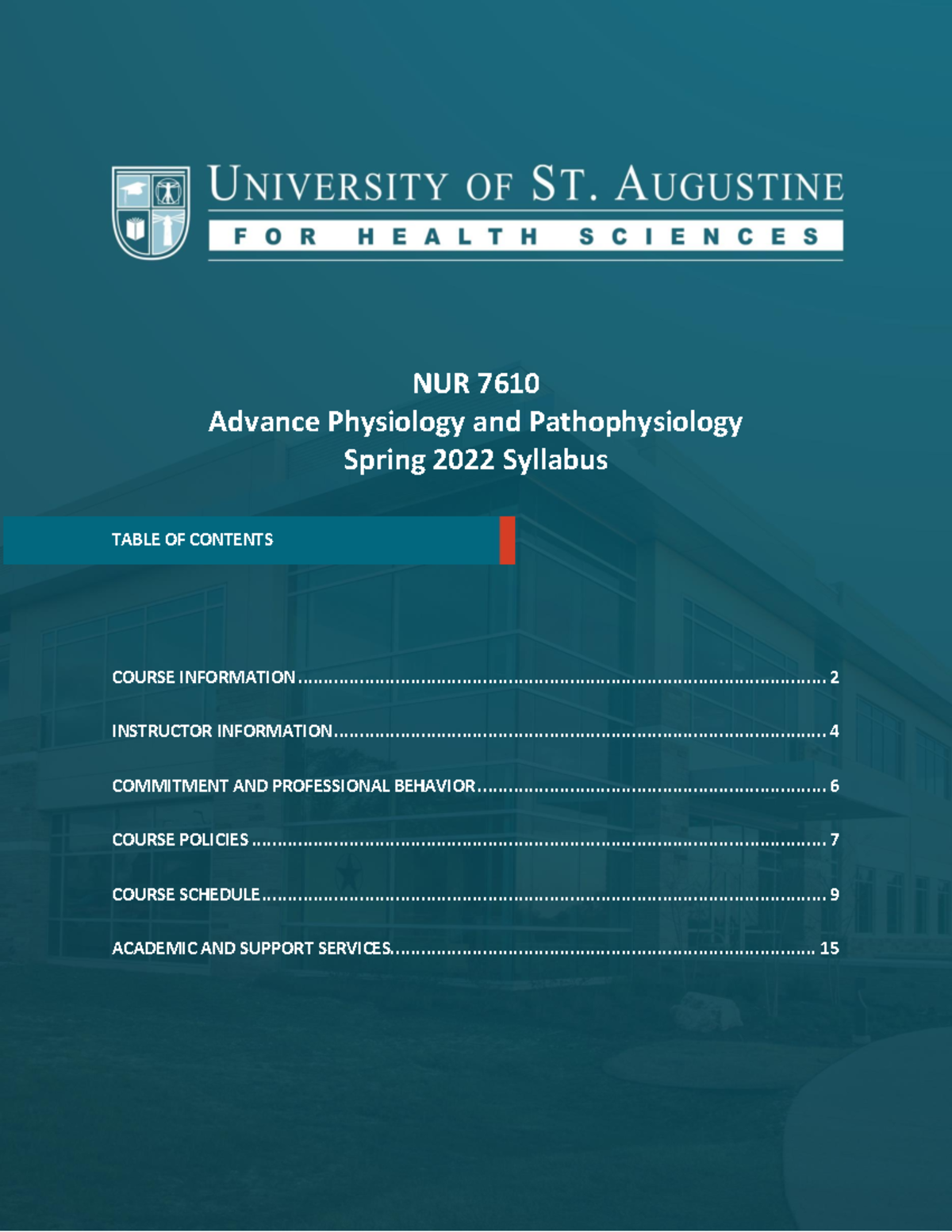 NUR 7610 Advanced Physiology & Pathophysiology Spring 2022 Syllabus ...