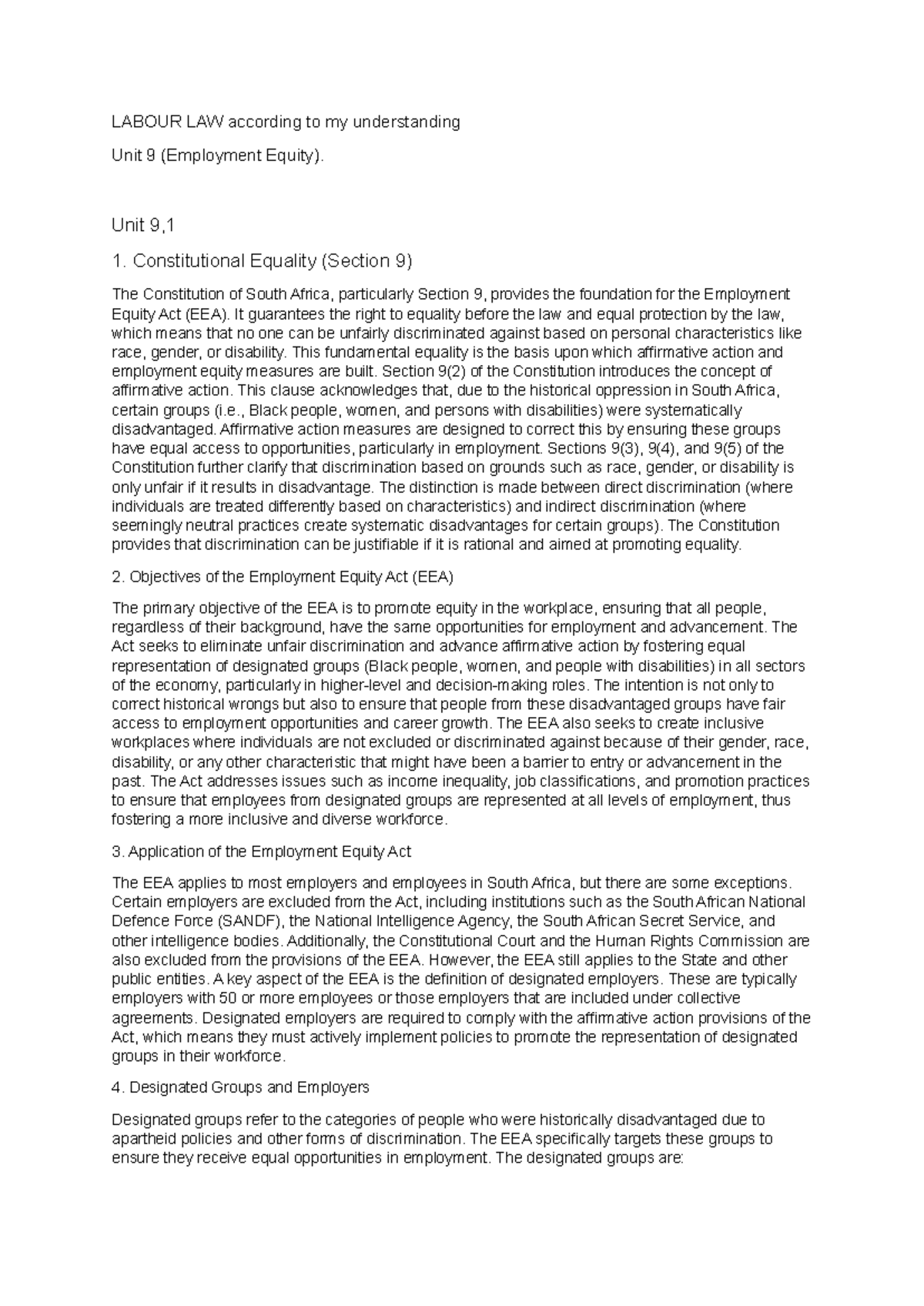 Labour Law Unit 9: Understanding Employment Equity and Discrimination ...