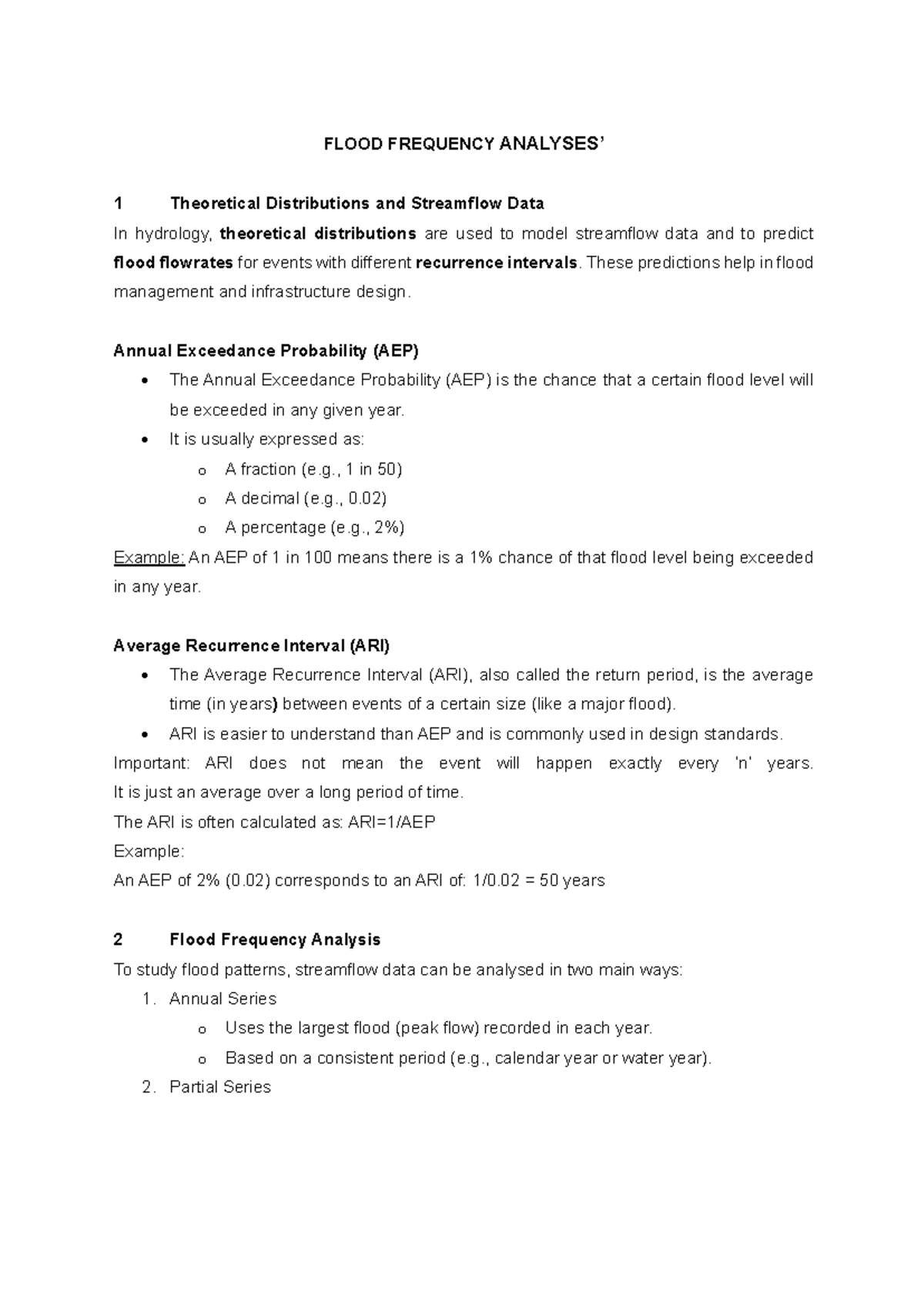 FREQ 1: Flood Frequency Analysis & Theoretical Distributions - Studocu