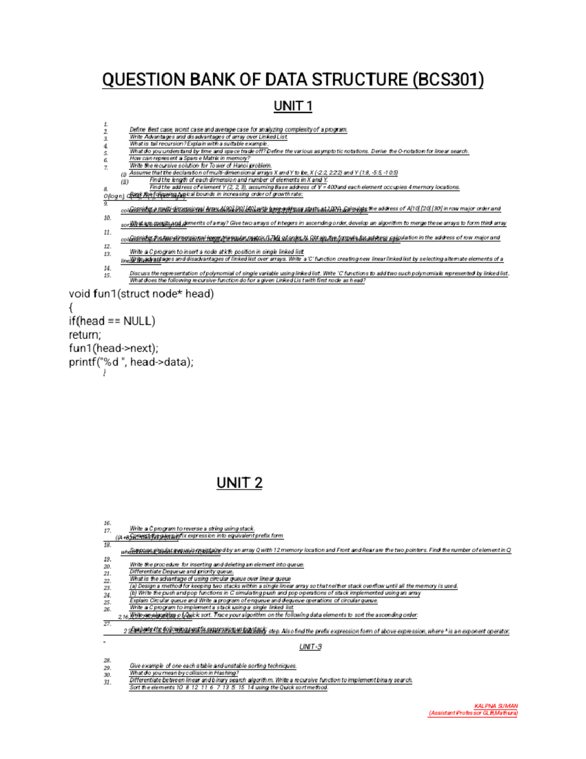 1445180134 - Euhejejeje - QUESTION BANK OF DATA STRUCTURE (BCS301) UNIT ...