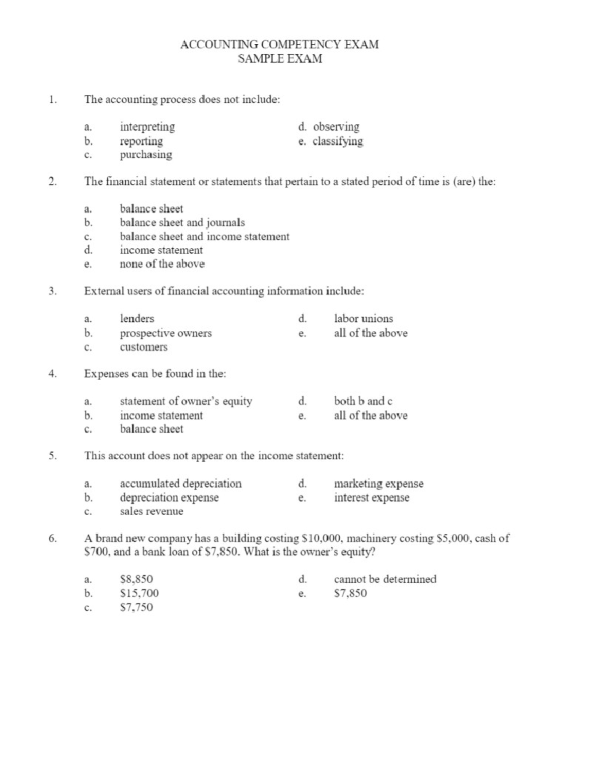 ACCOUNTING 101: COMPETENCY EXAM SAMPLE QUESTIONS & ANSWERS - Studocu