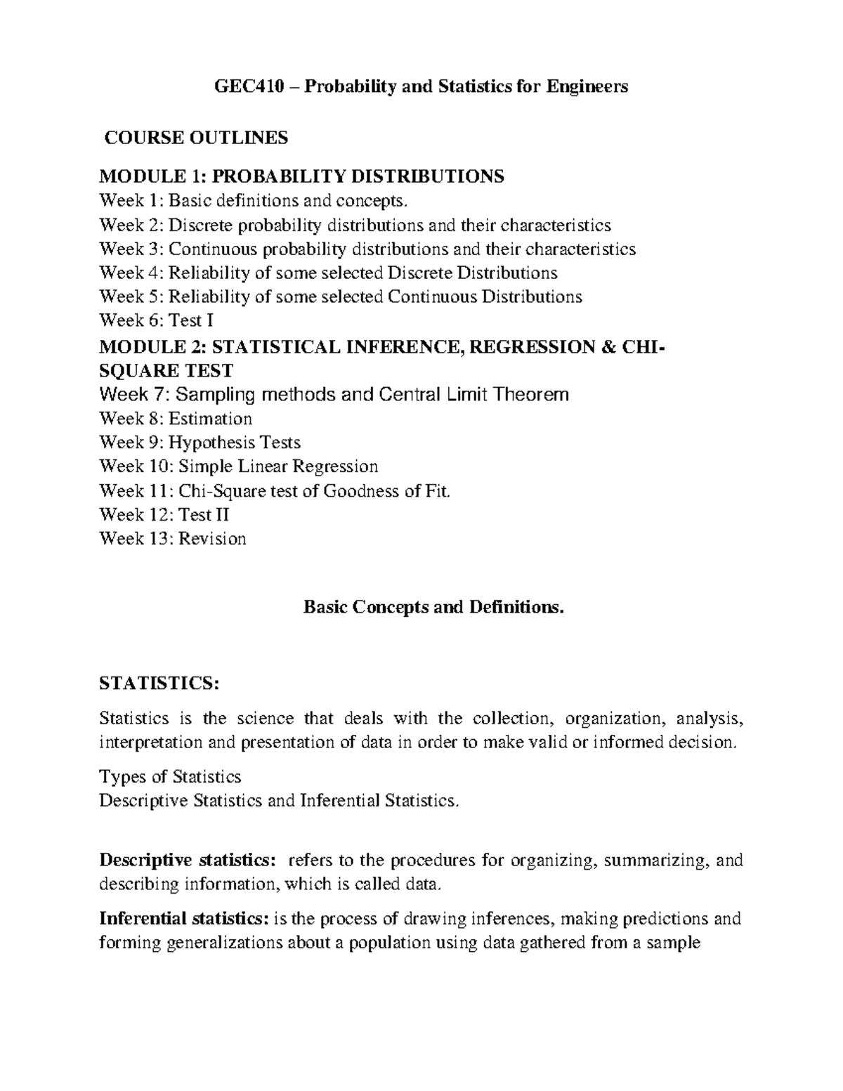 GEC410-note1-Module 1 - GEC410 – Probability and Statistics for ...