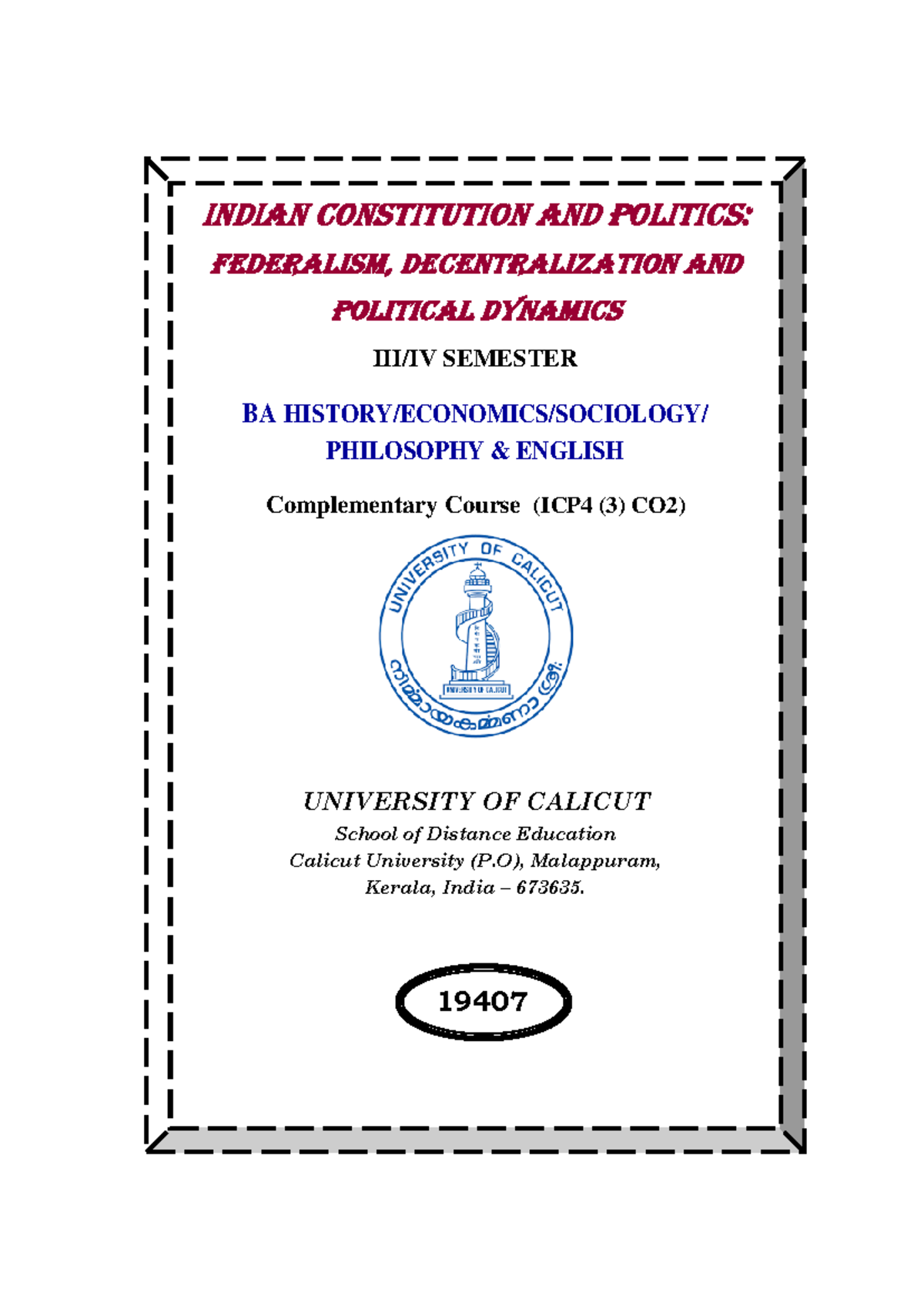 Indian Constitution and Politics: Federalism & Political Dynamics (ICP4 ...