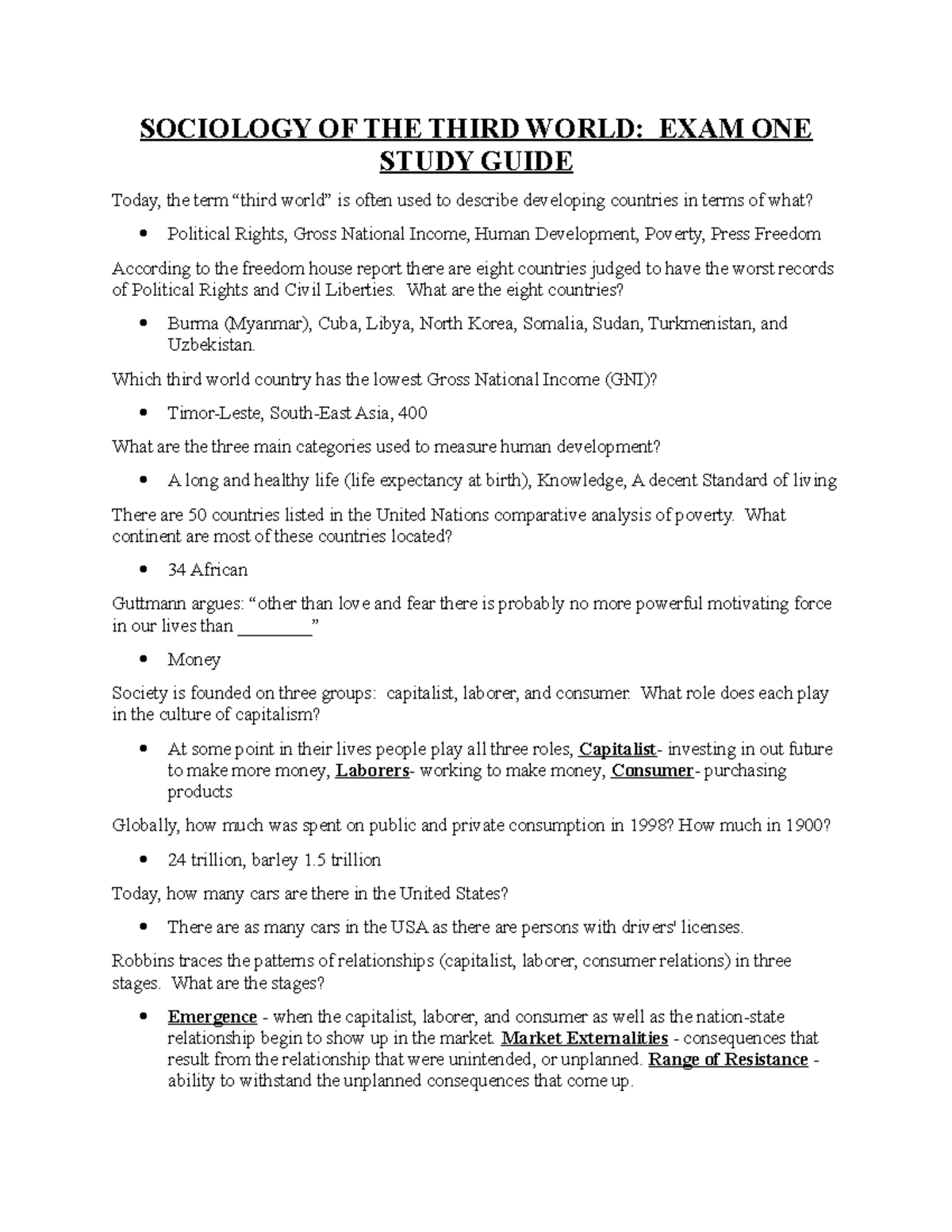 SOC 210 Exam 1 Study Guide: Key Concepts in Third World Sociology - Studocu