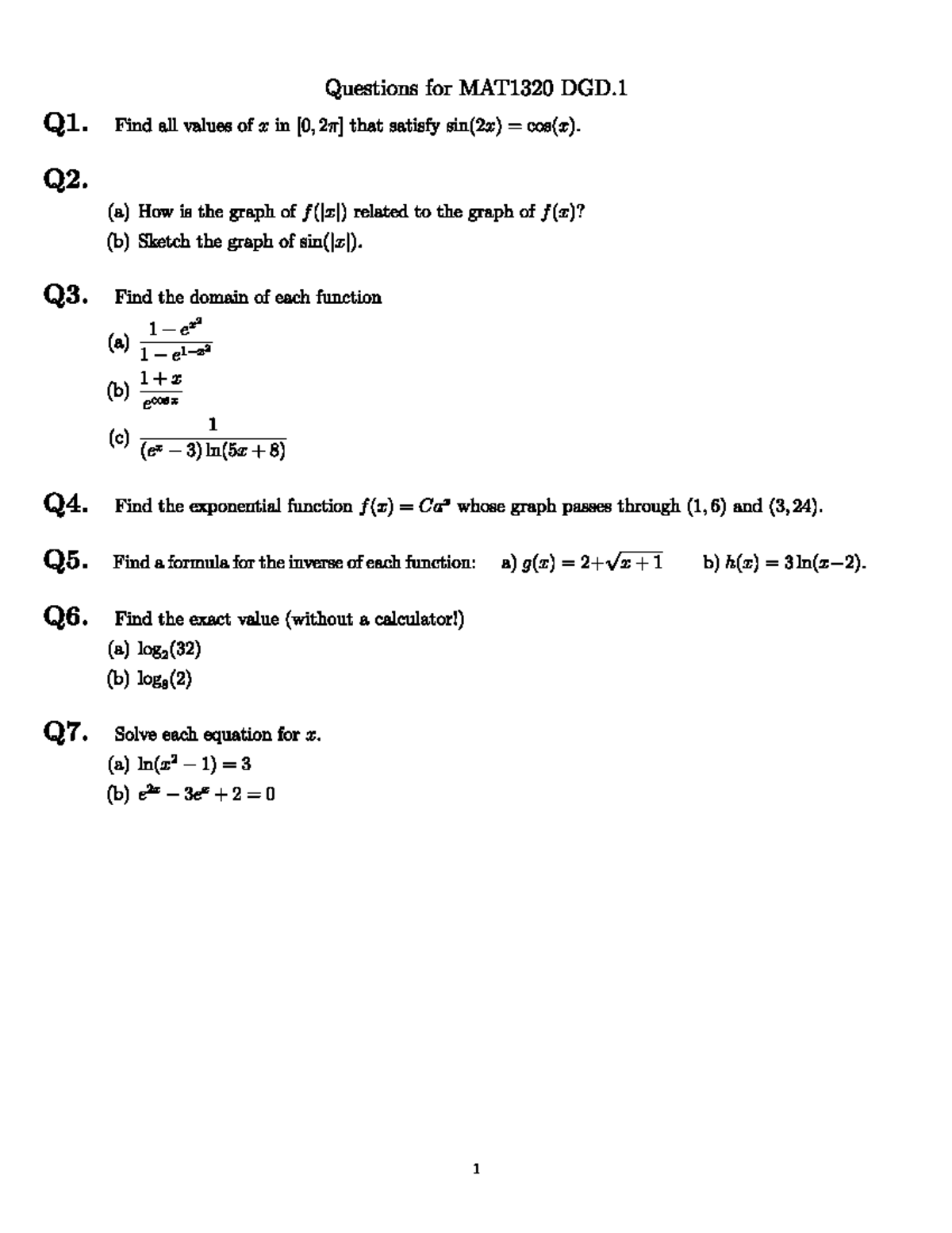 MAT1320: First DGD - Questions for MAT1320 DGD Q1. Find all values of x ...