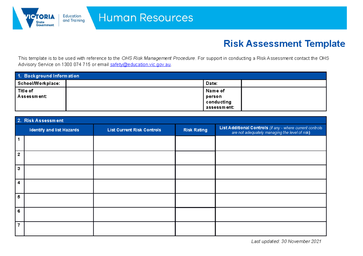 Risk assessment template - This template is to be used with reference ...
