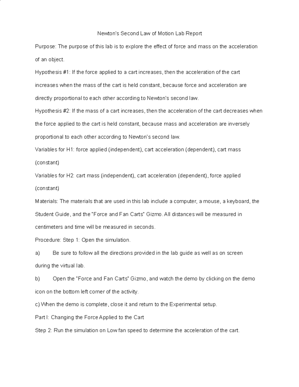 Newton s Second Law of Motion Lab Report.docx.docx - Newton’s Second ...