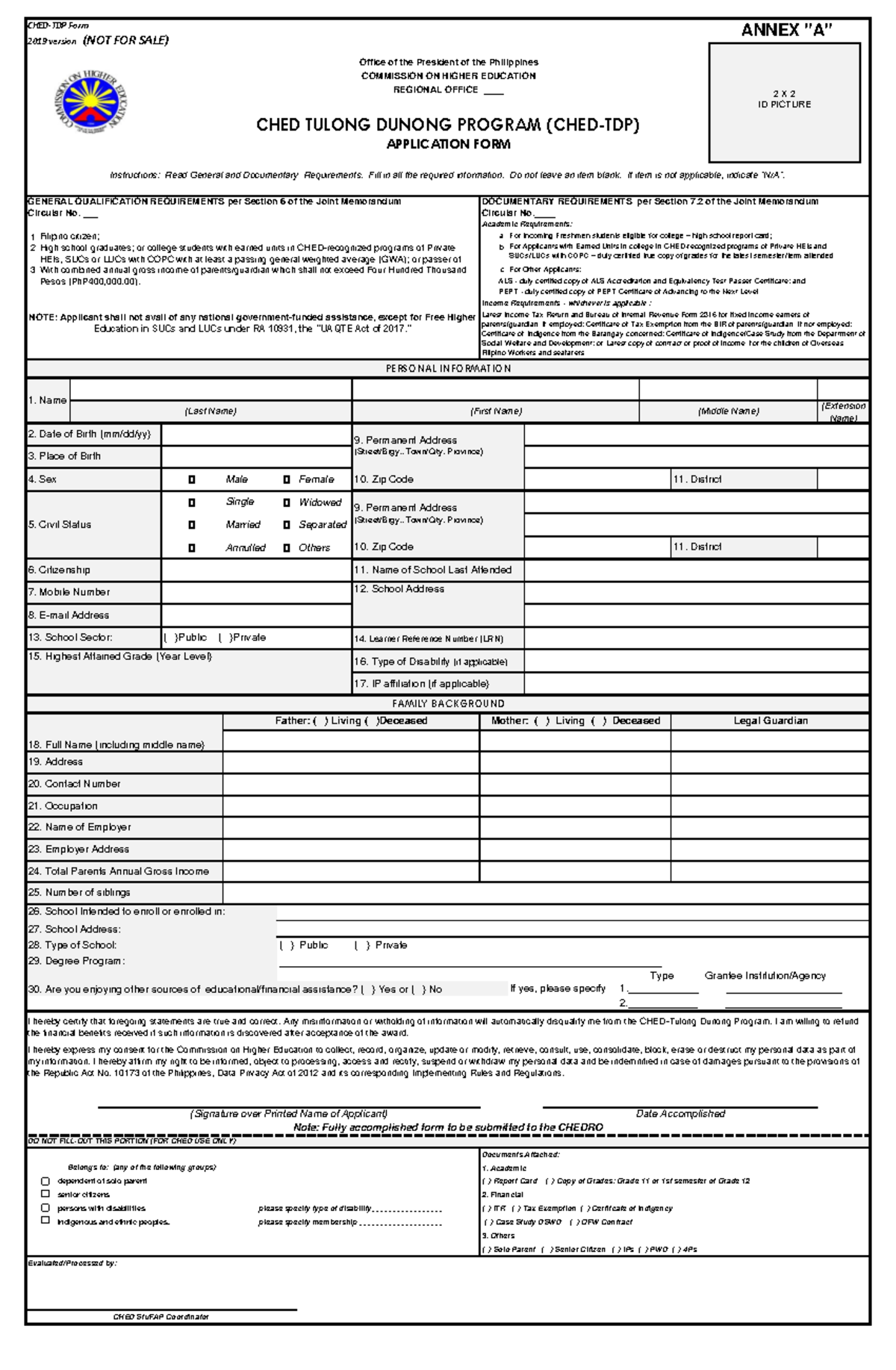 CHED-TDP Application Form: Requirements and Instructions Guide - Studocu