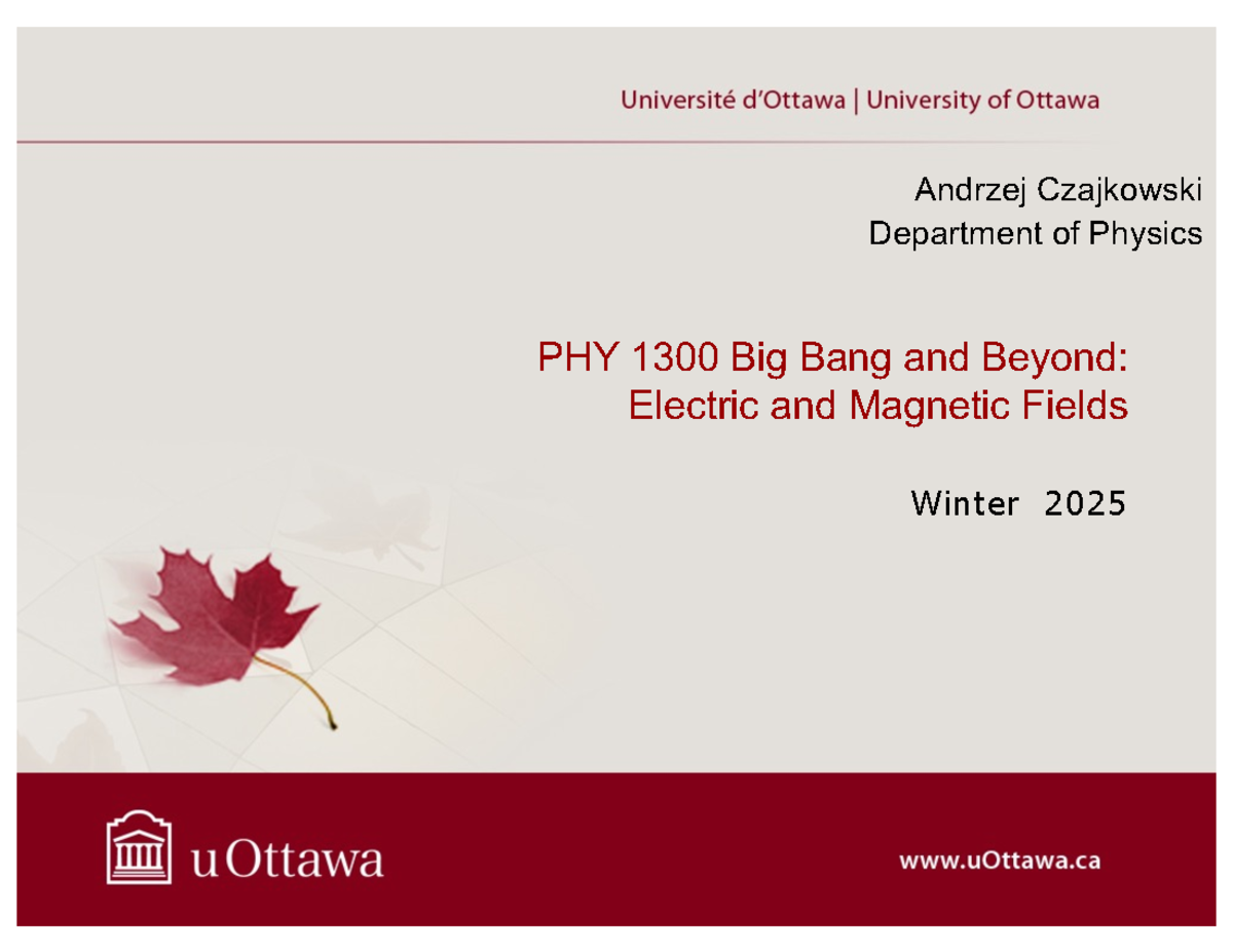 PHY1300 L5 Winter 2025 Electricity & Magnetism Concepts and Laws - Studocu