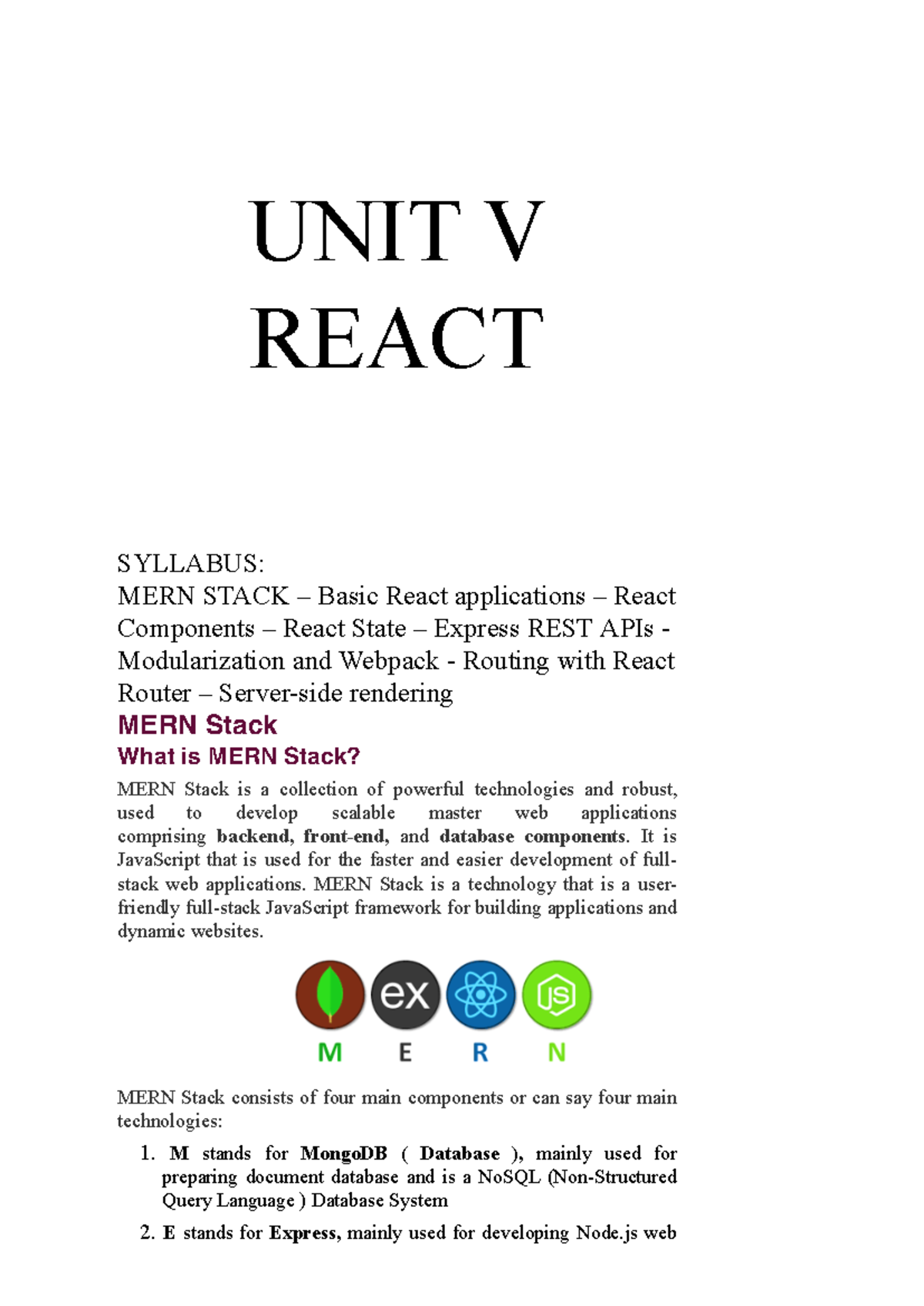 Fs 5 - Yeeh - UNIT V REACT SYLLABUS: MERN STACK – Basic React ...