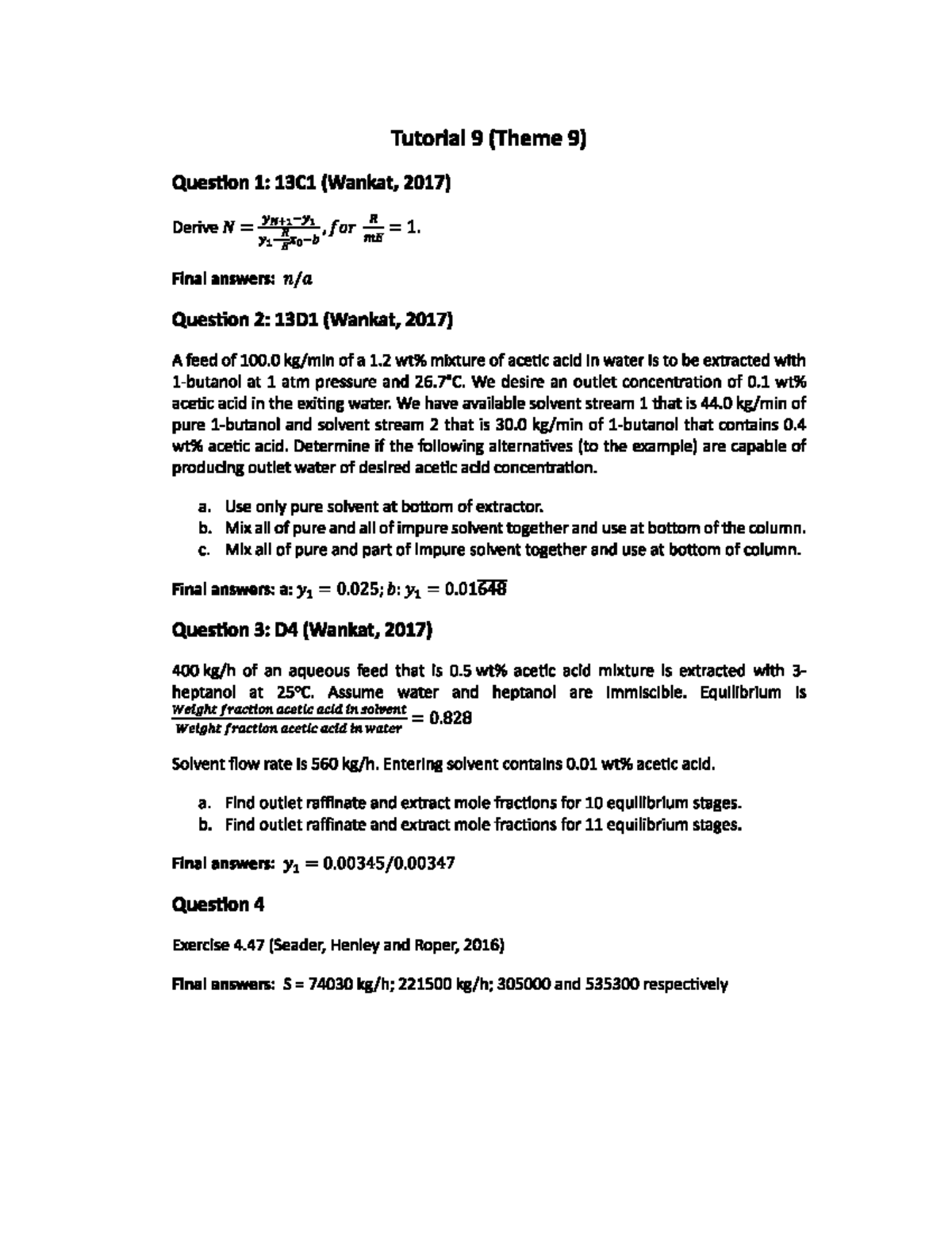 Tutorial 9 (2025) Final Exam Solutions for Extraction Questions - Studocu