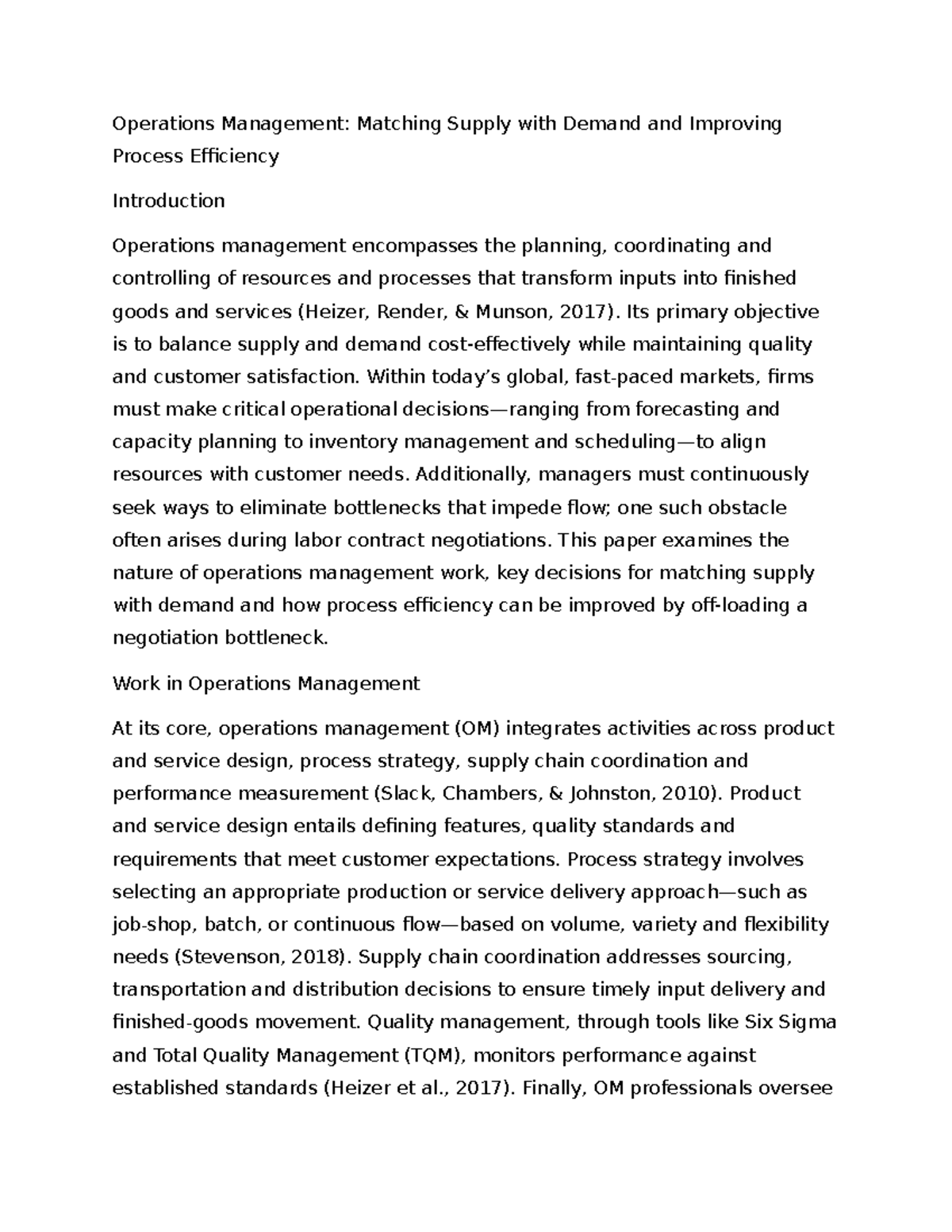 Cvo Reflection 1 - OPSCB/574: Enhancing Value in Operations Management ...
