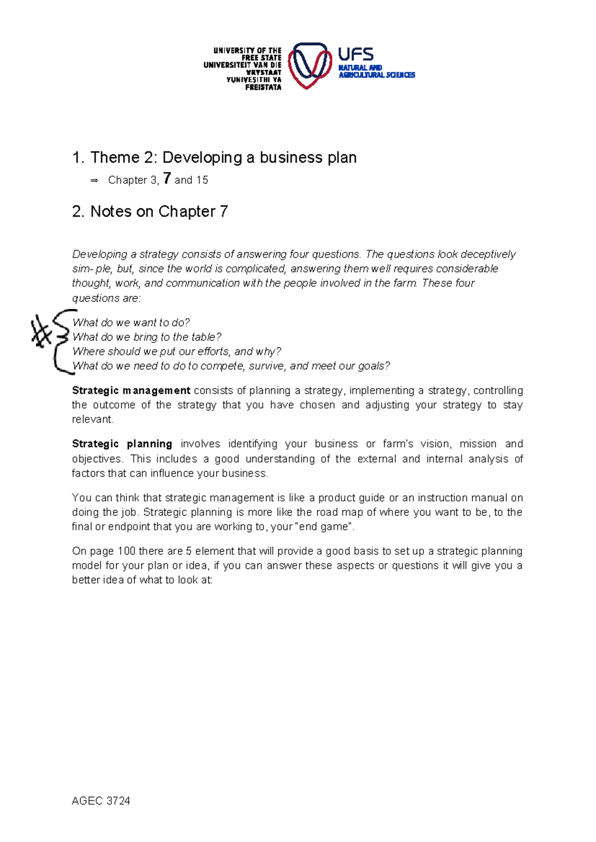 AGEC3734 Theme 2 Notes: Business Plan Development - Chapter 7 Insights ...