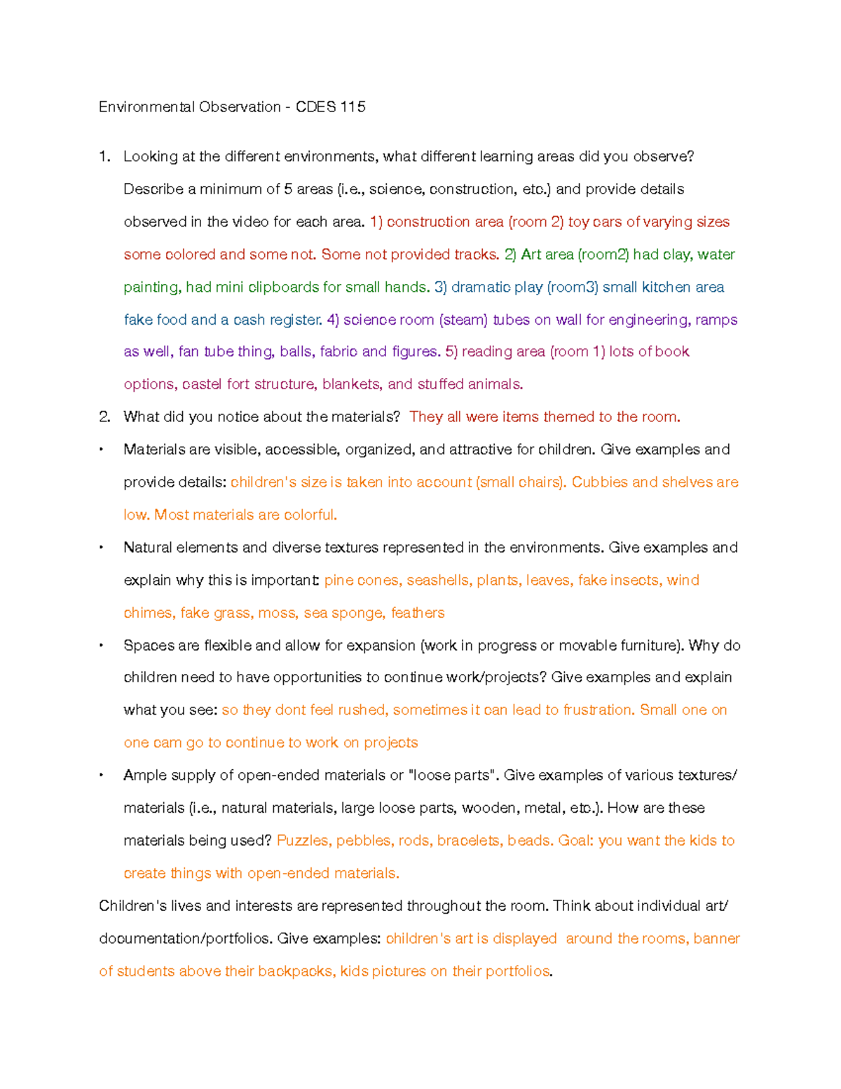 Enviornmental observation - , science, construction, etc.) and provide ...