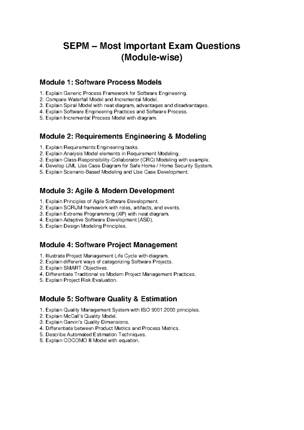 SEPM Most Important Repeated Exam Questions: Software Engineering - Studocu