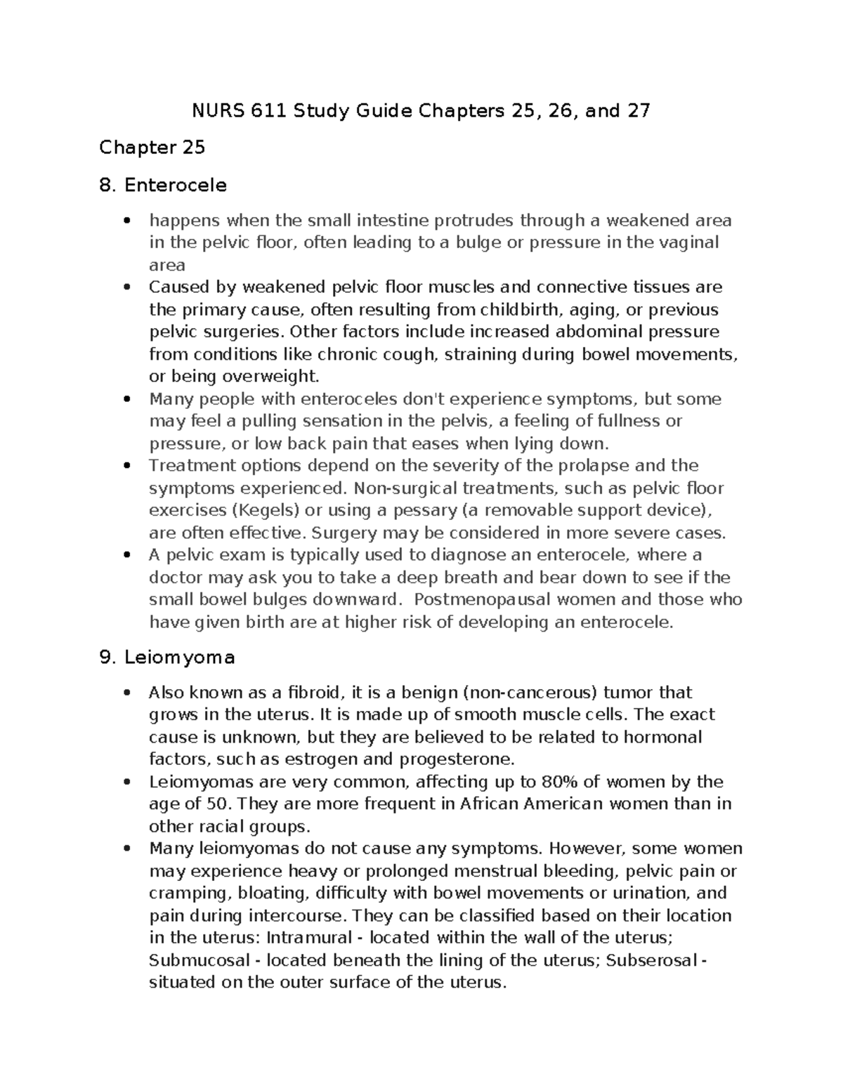 NURS 611 Comprehensive Study Guide for Chapters 25-27 - Studocu