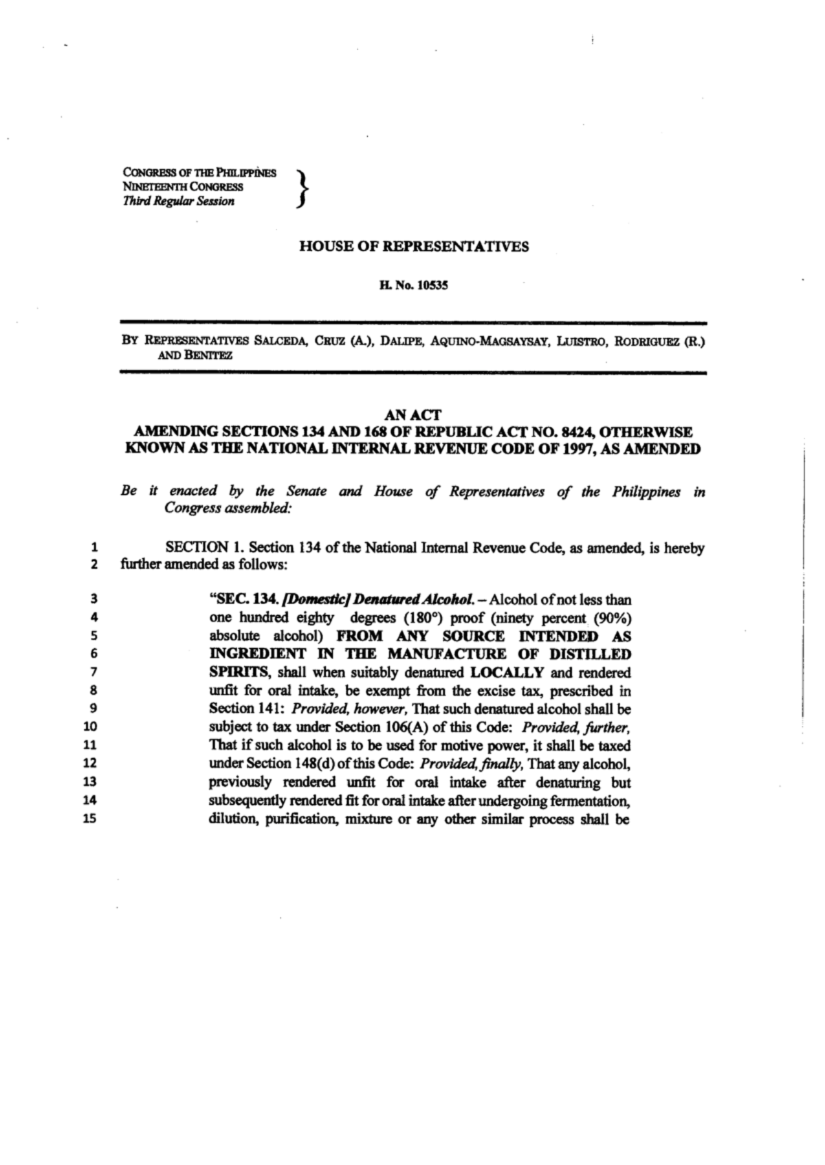 HB 10535 - An Act Amending Sections of the National Internal Revenue ...