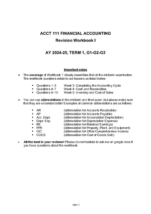 ACCT 101 Financial Accounting Midterm Revision Workbook I Notes - Studocu