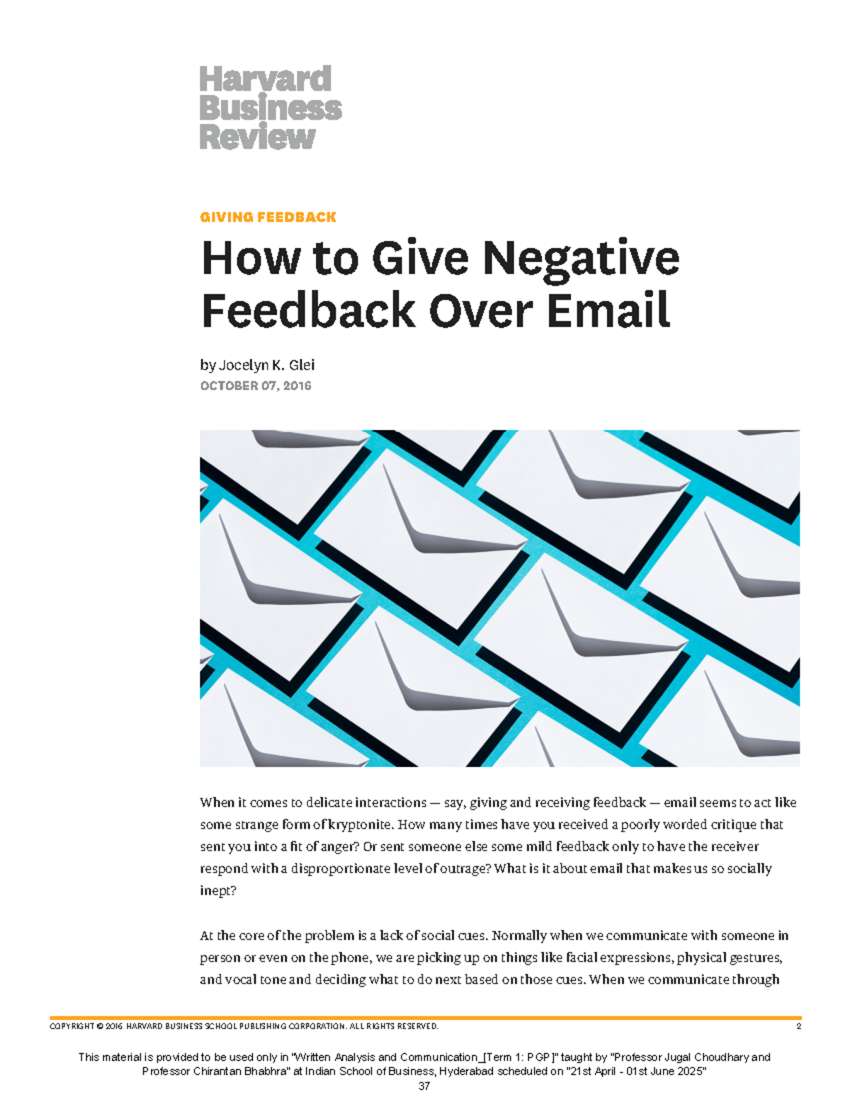 ISB 101: How to Give Negative Feedback Effectively - Studocu