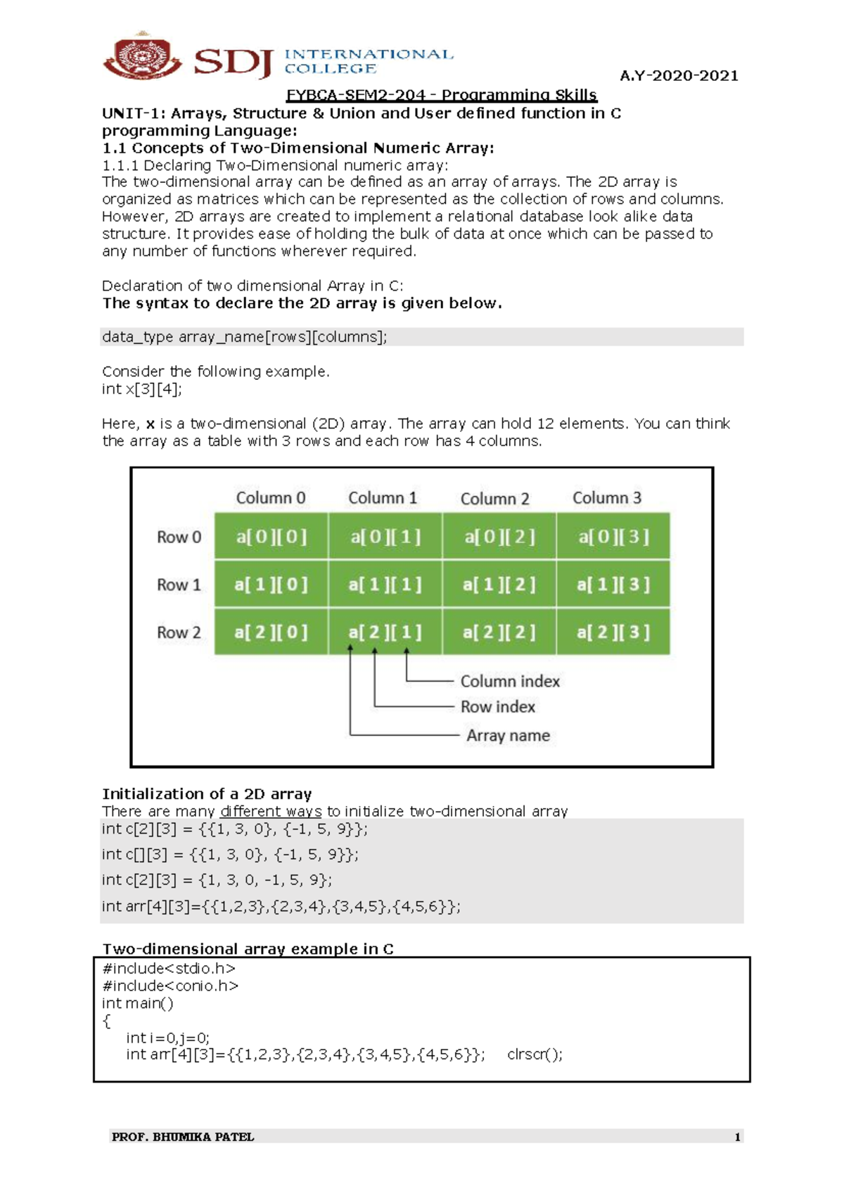 204-PS-UNIT1: Programming Skills in C - Arrays, Structures, and ...