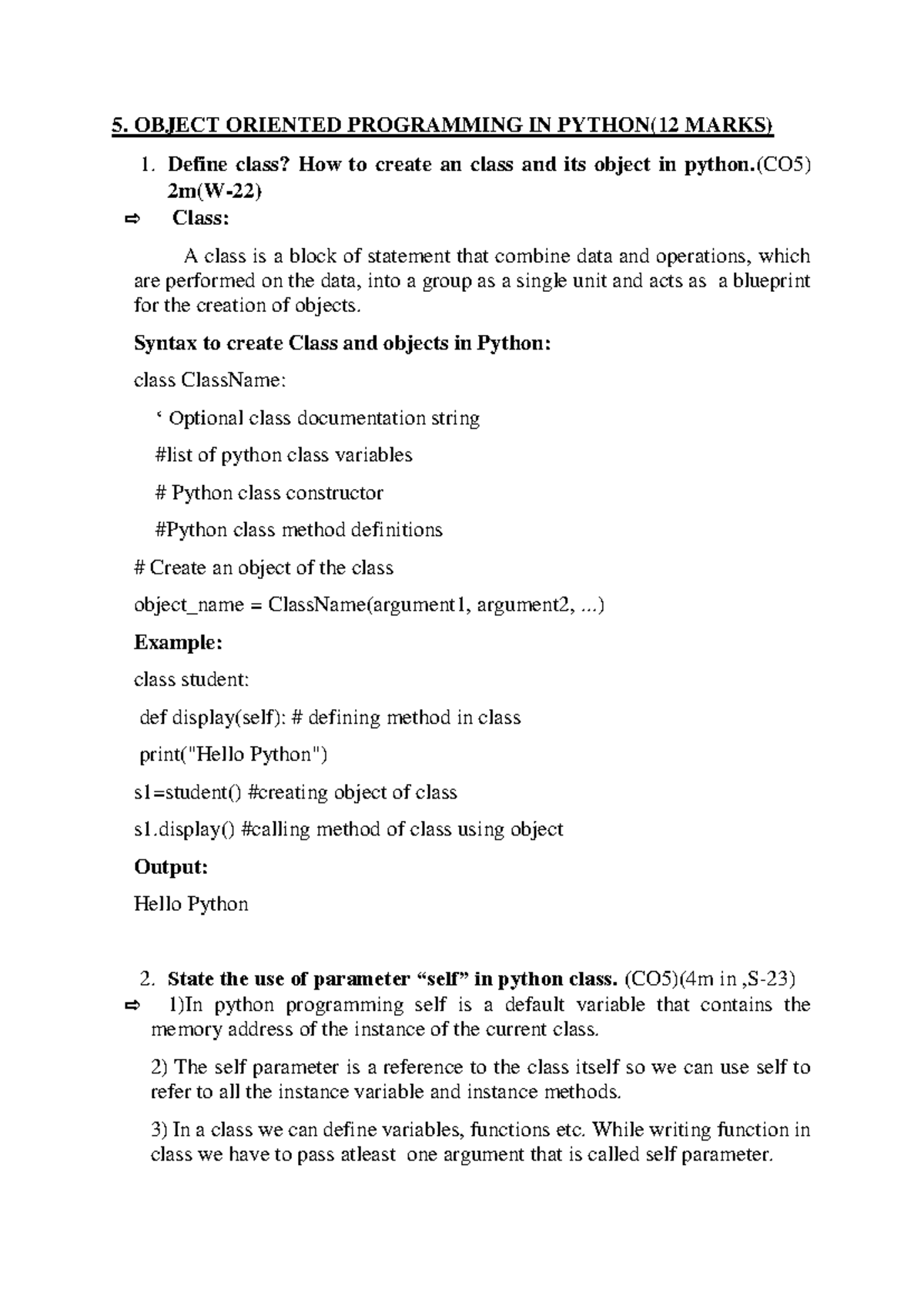 5th chap question python - 5. OBJECT ORIENTED PROGRAMMING IN PYTHON(12 ...
