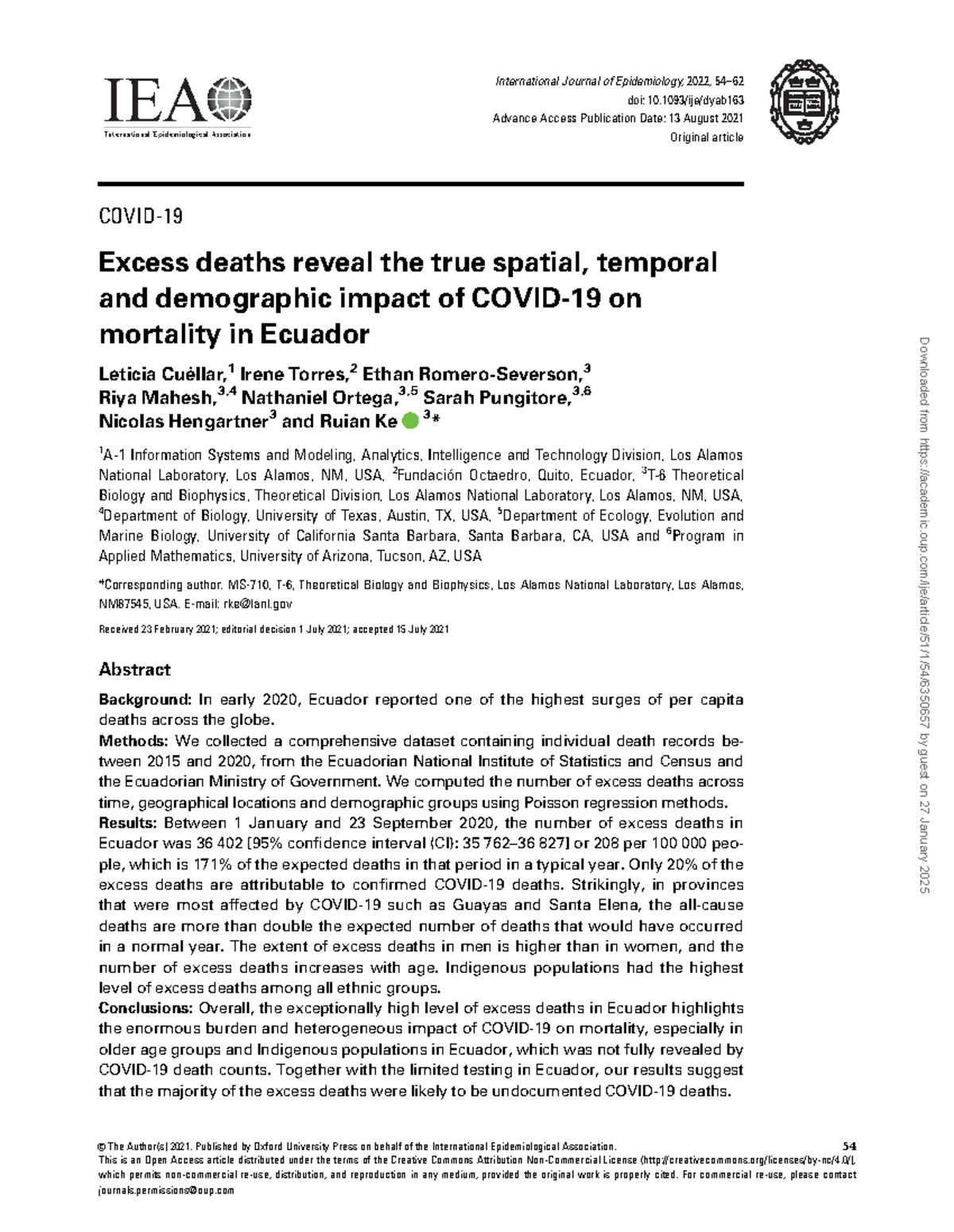 Excess Deaths Due to COVID-19 in Ecuador: A Detailed Analysis (MS-710 ...