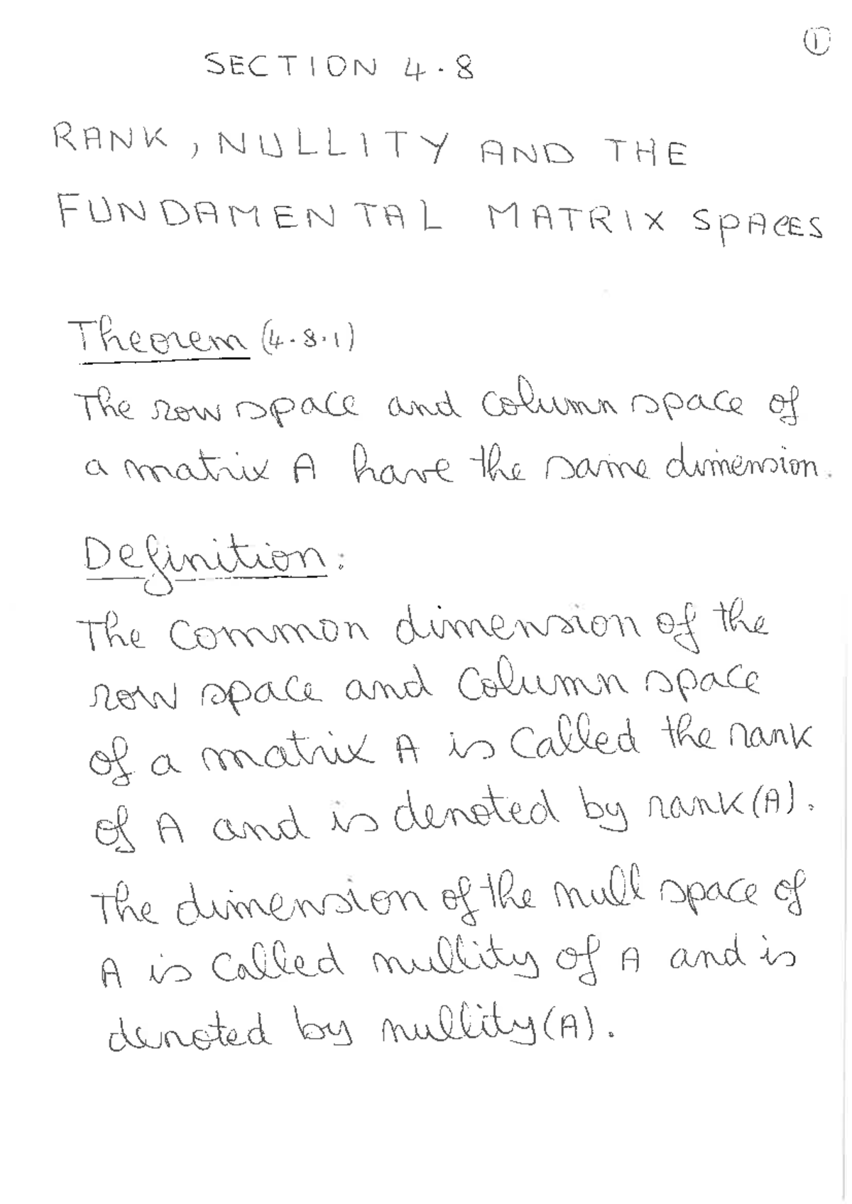 Section 4: Rank, Nullity, and Fundamental Matrix Spaces (Math 101 ...