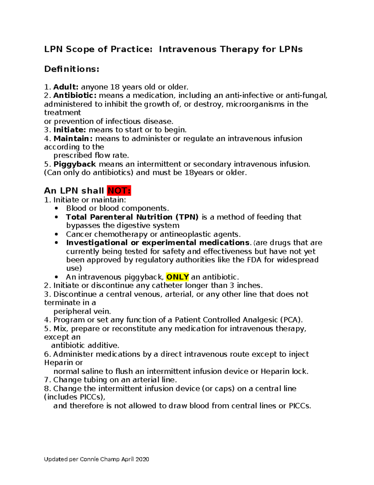 lecture notes s - LPN Scope of Practice: Intravenous Therapy for LPNs ...