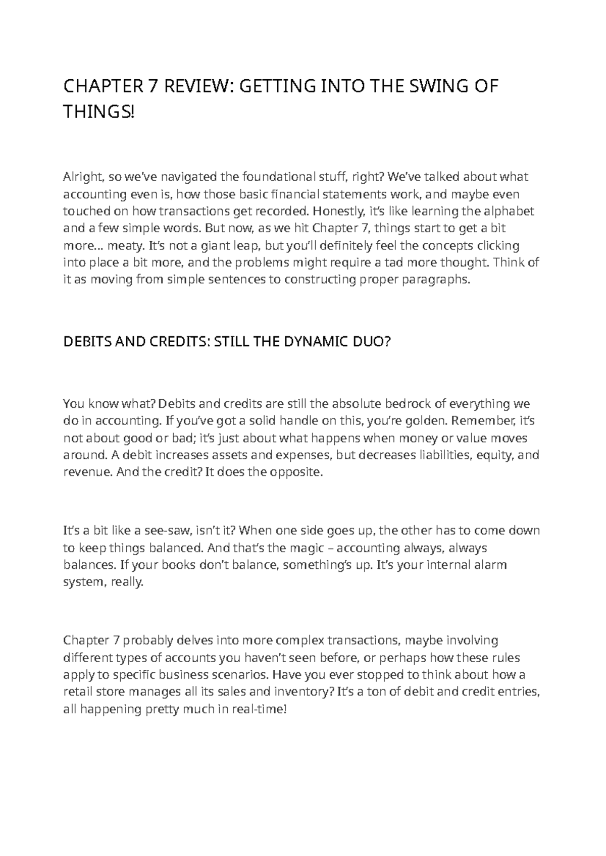 CHAPTER 7 REVIEW: UNDERSTANDING DEBITS, CREDITS & ADJUSTMENTS - Studocu