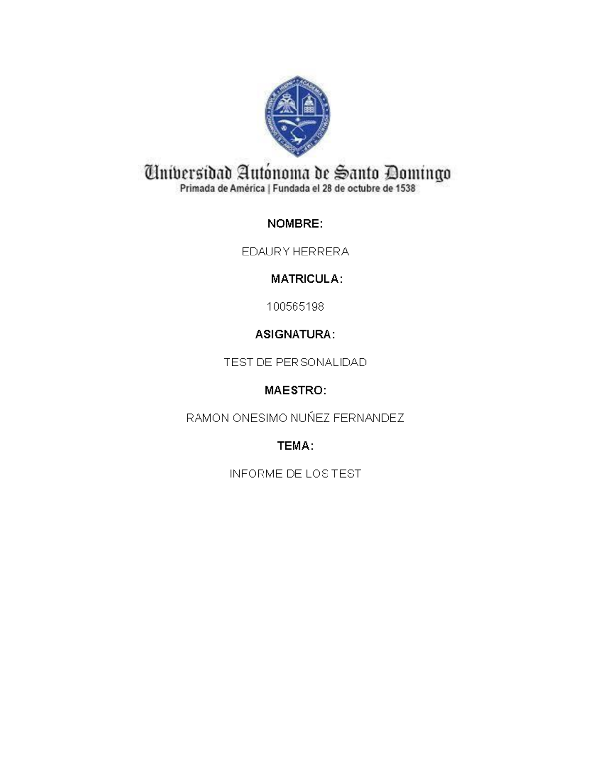 Informe de los Test de Personalidad - EDA 100565198 - Document Preview