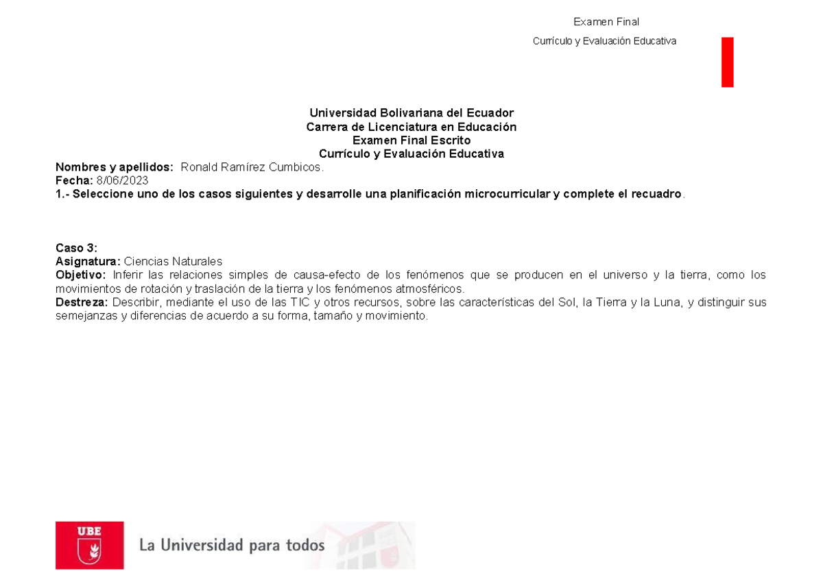 Examen Final Currículo y Evaluación Educativa - Ciencias Naturales - Document Preview