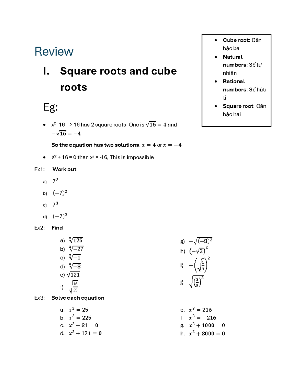 Lesson 3 - Square Roots and Cube Roots Review - Studocu